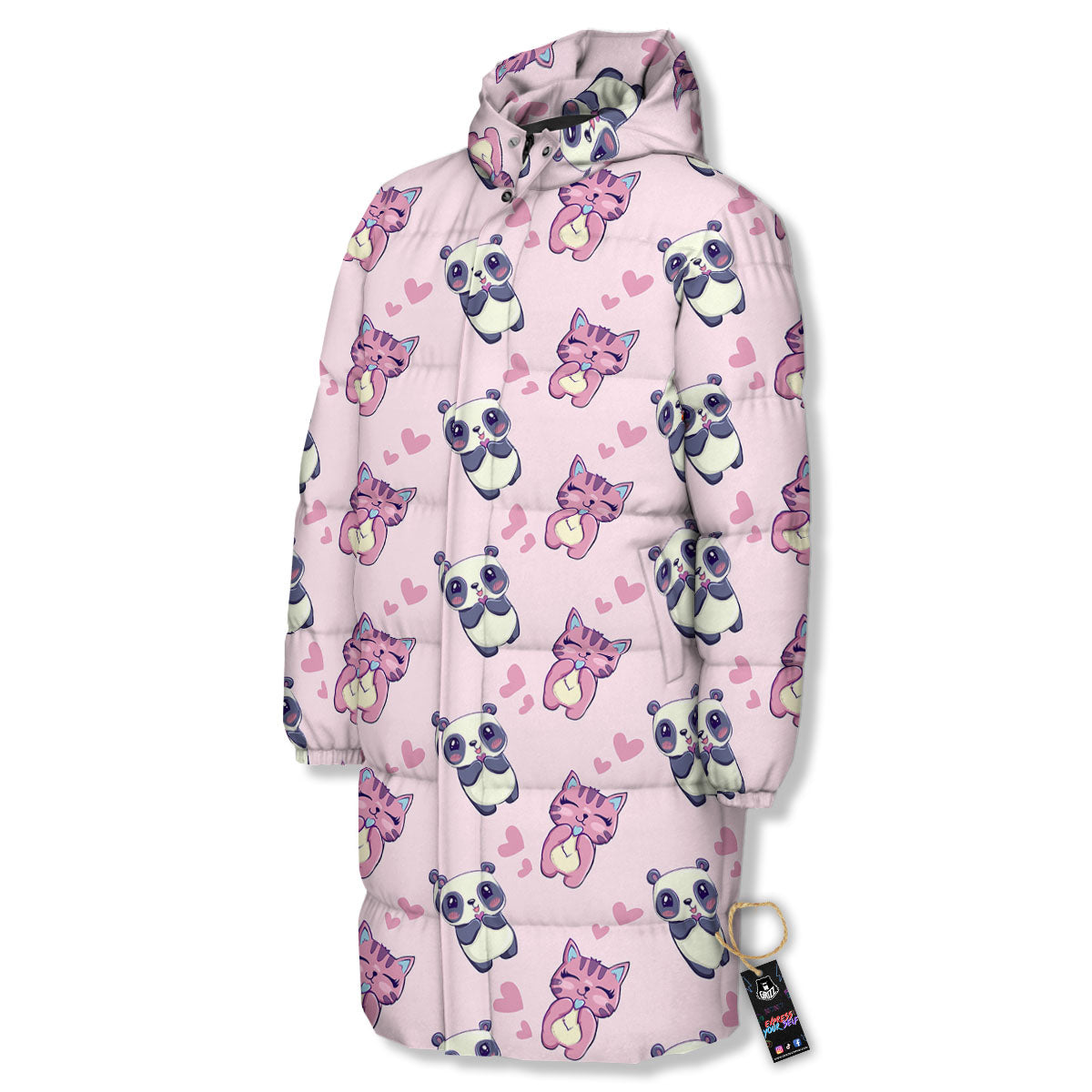 Cat And Panda Lover Print Pattern Long Down Jacket-grizzshop