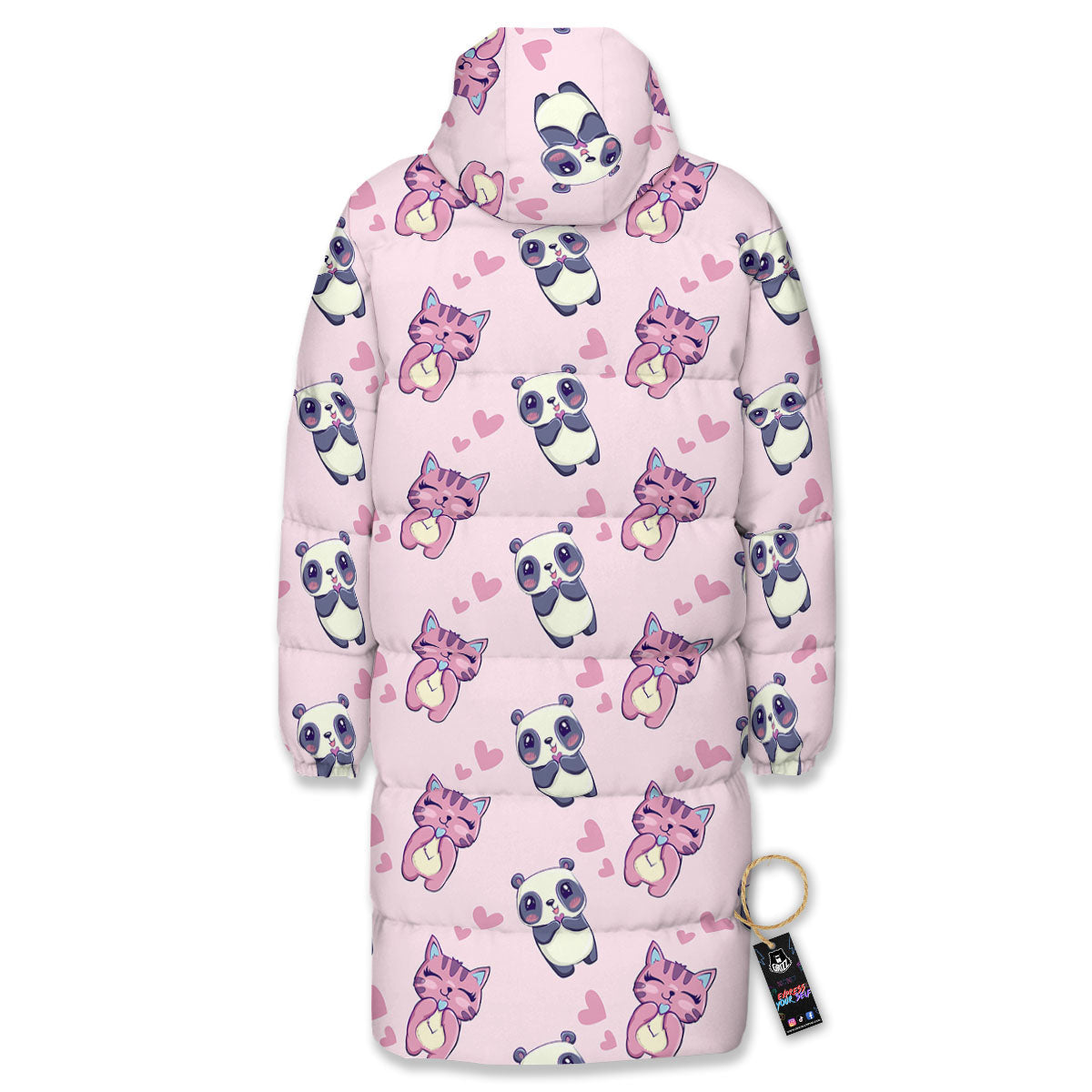 Cat And Panda Lover Print Pattern Long Down Jacket-grizzshop