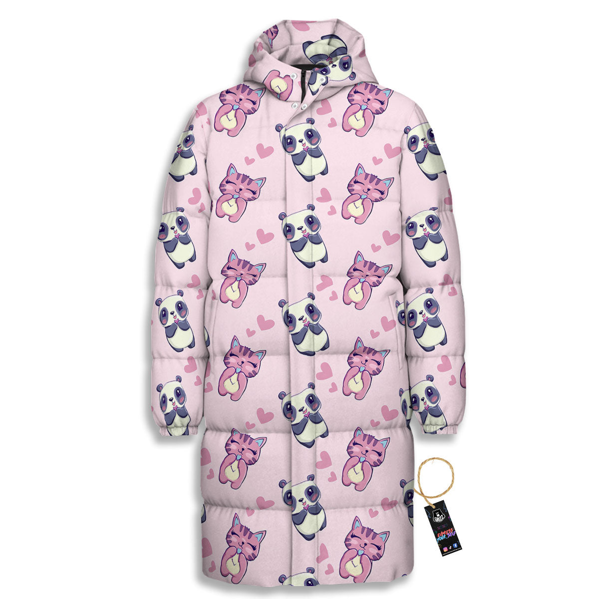 Cat And Panda Lover Print Pattern Long Down Jacket-grizzshop