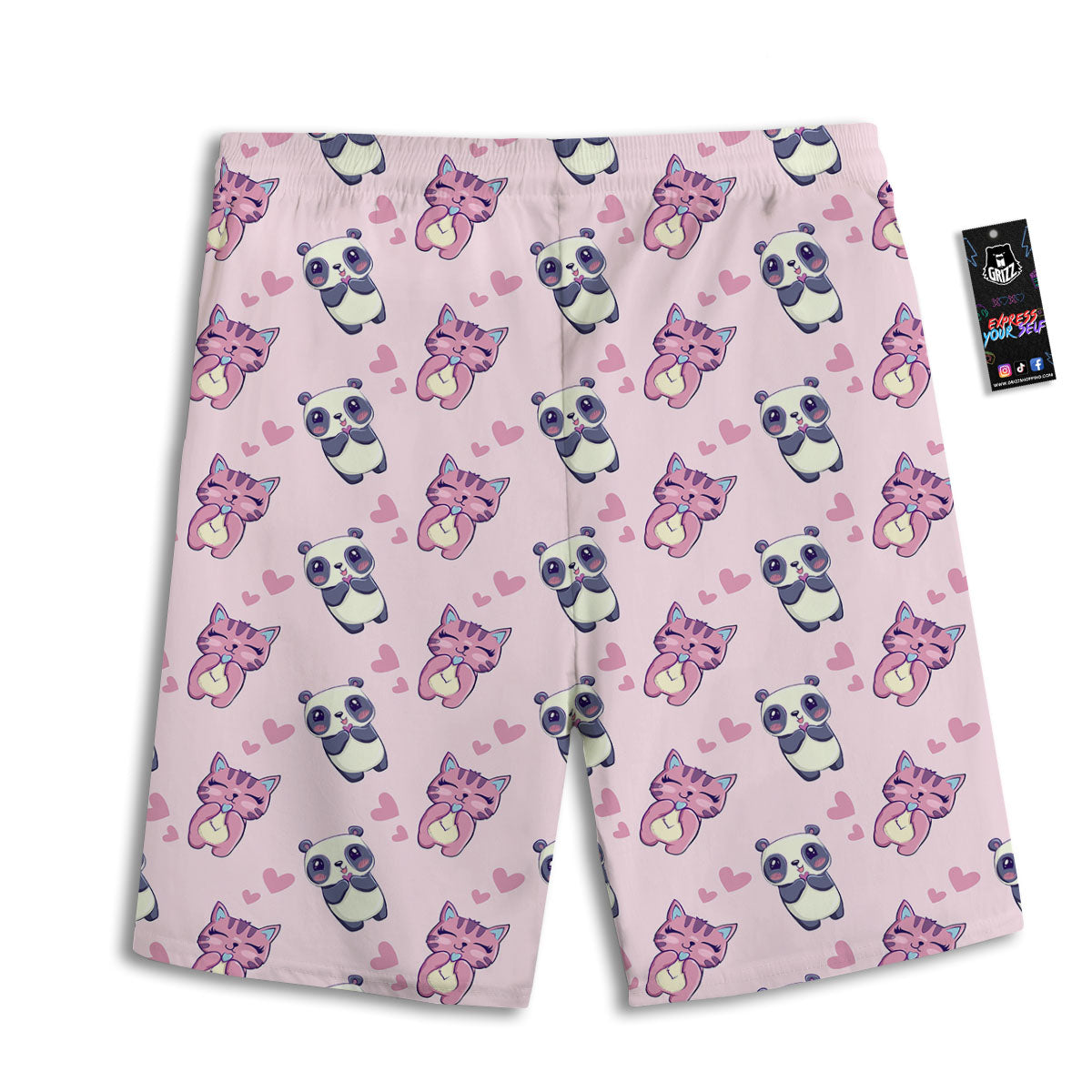 Cat And Panda Lover Print Pattern Men's Athletic Shorts
