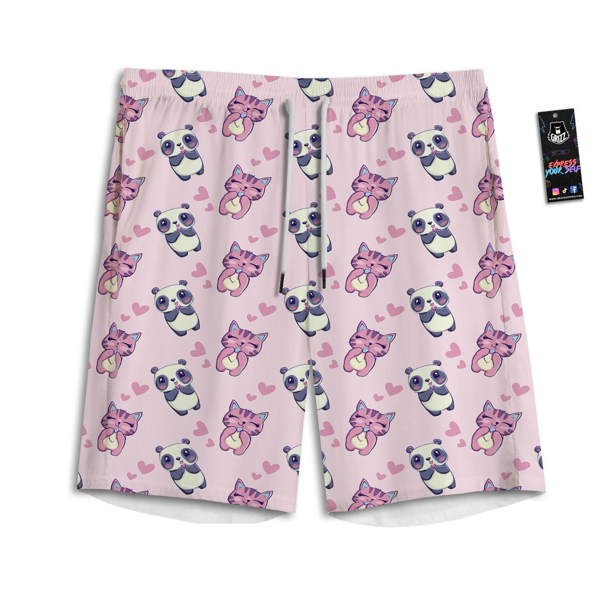 Cat And Panda Lover Print Pattern Men's Athletic Shorts