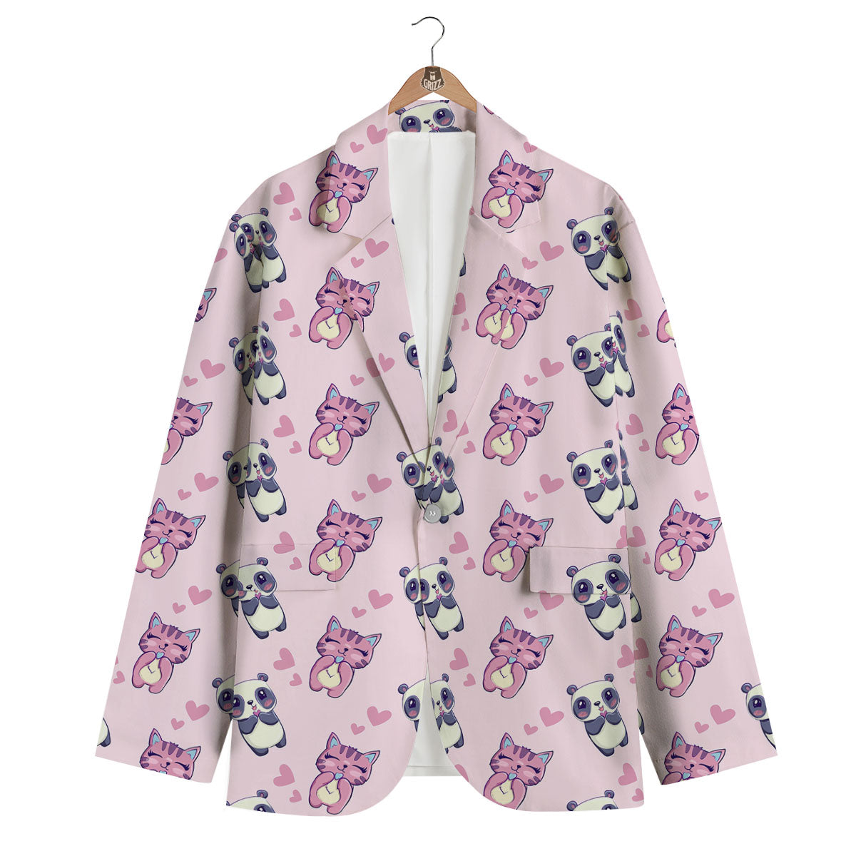 Cat And Panda Lover Print Pattern Men's Blazer-grizzshop