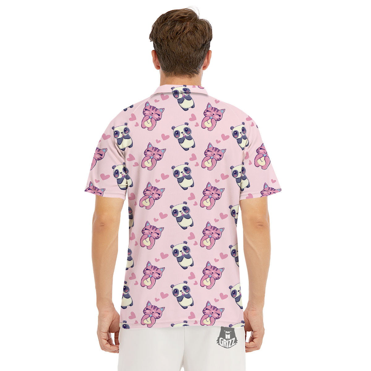 Cat And Panda Lover Print Pattern Men's Golf Shirts-grizzshop