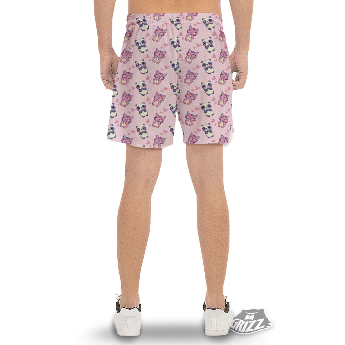 Cat And Panda Lover Print Pattern Men's Gym Shorts-grizzshop