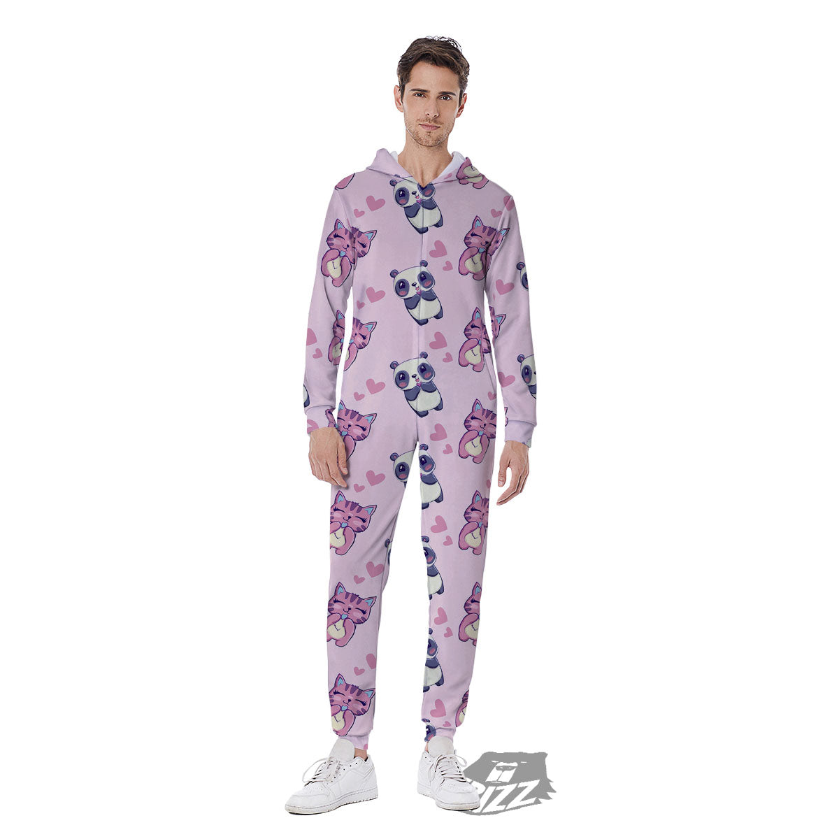 Cat And Panda Lover Print Pattern Men's Jumpsuit-grizzshop