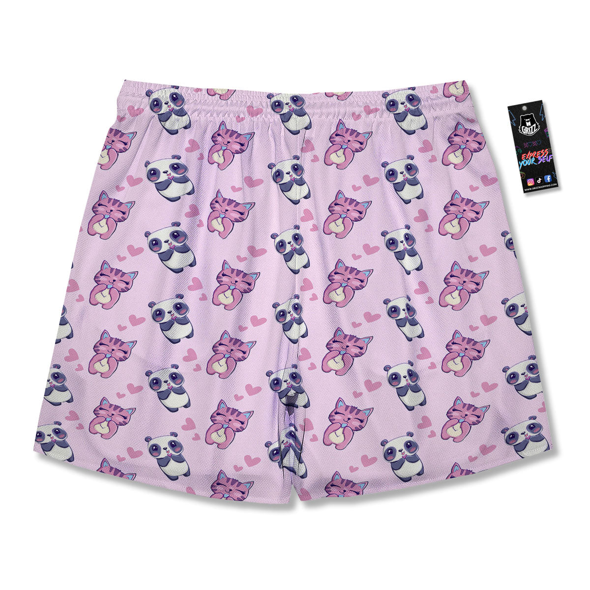 Cat And Panda Lover Print Pattern Men's Running Shorts-grizzshop