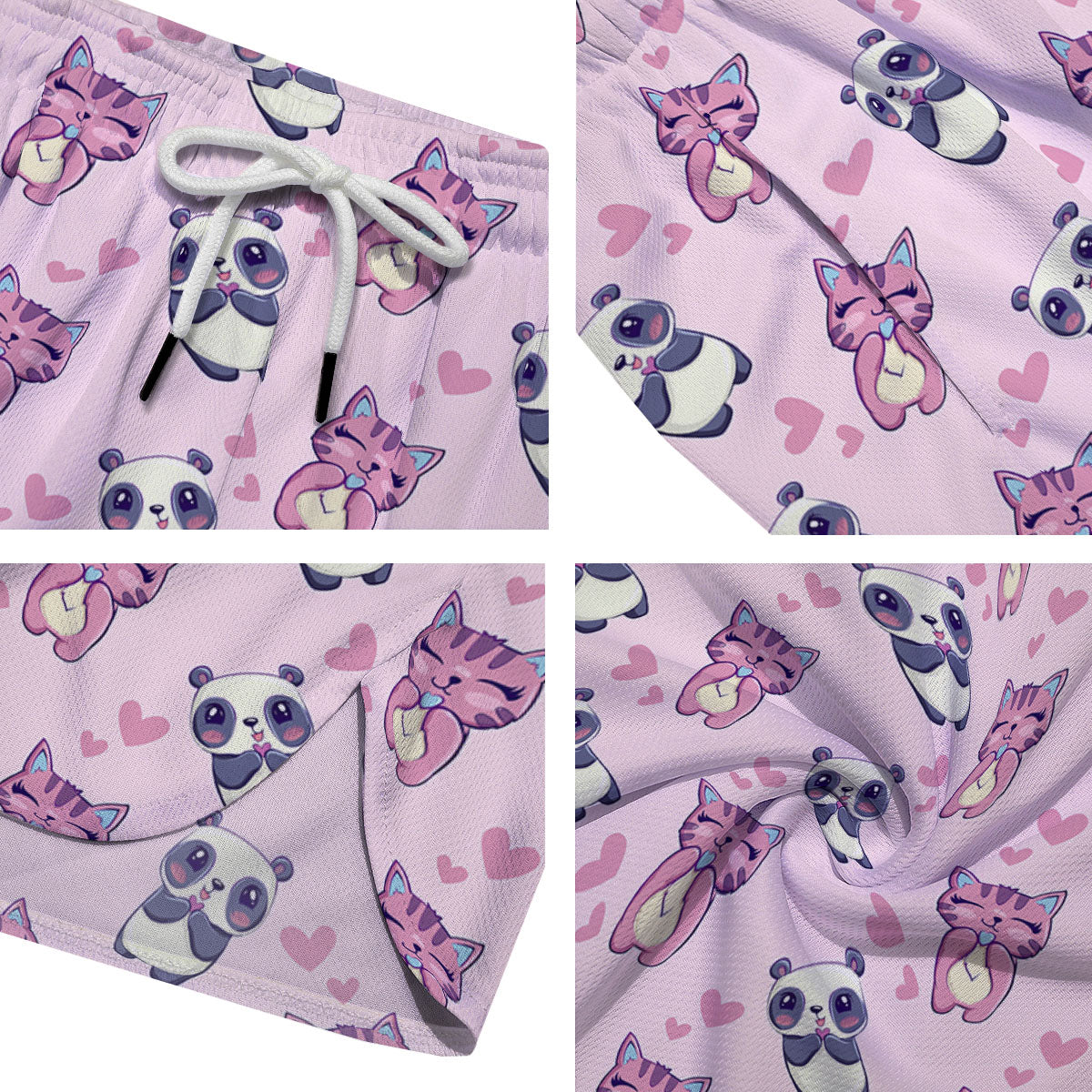 Cat And Panda Lover Print Pattern Men's Running Shorts-grizzshop