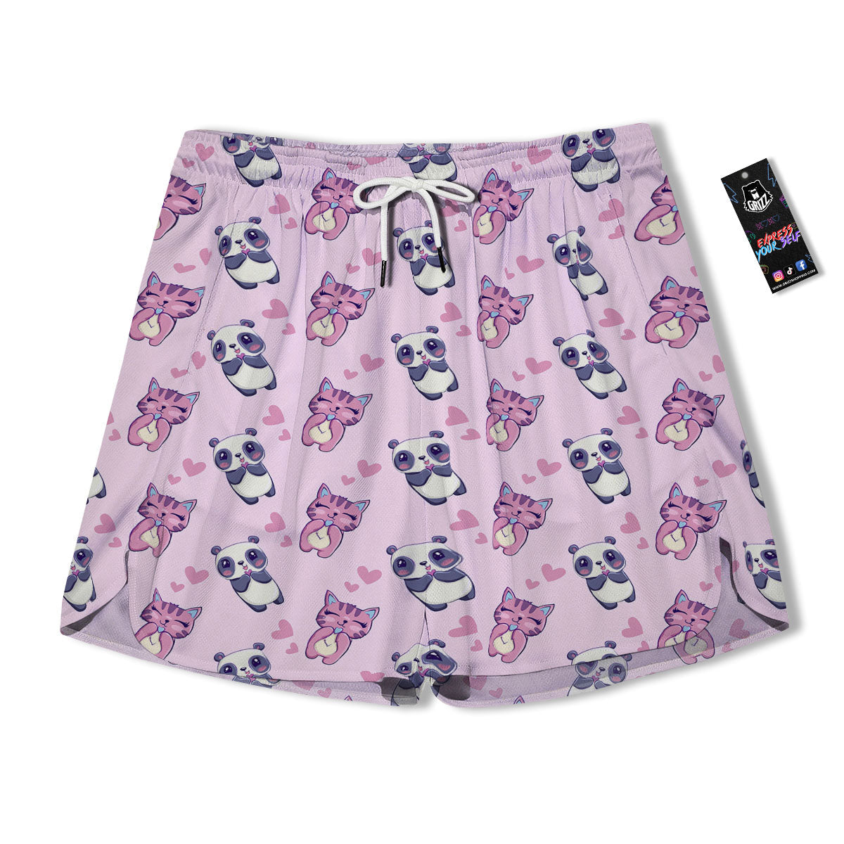 Cat And Panda Lover Print Pattern Men's Running Shorts-grizzshop