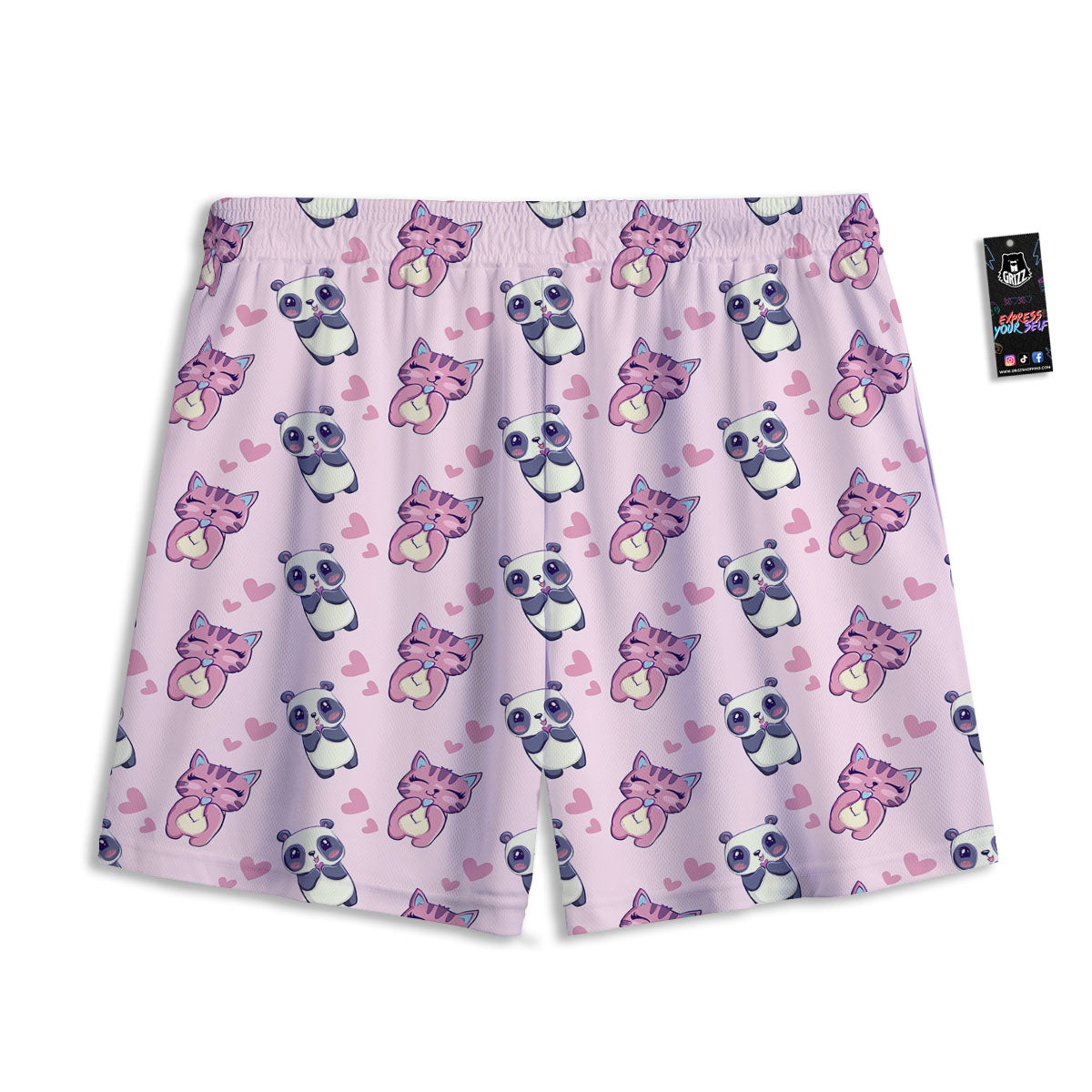 Cat And Panda Lover Print Pattern Mesh Shorts