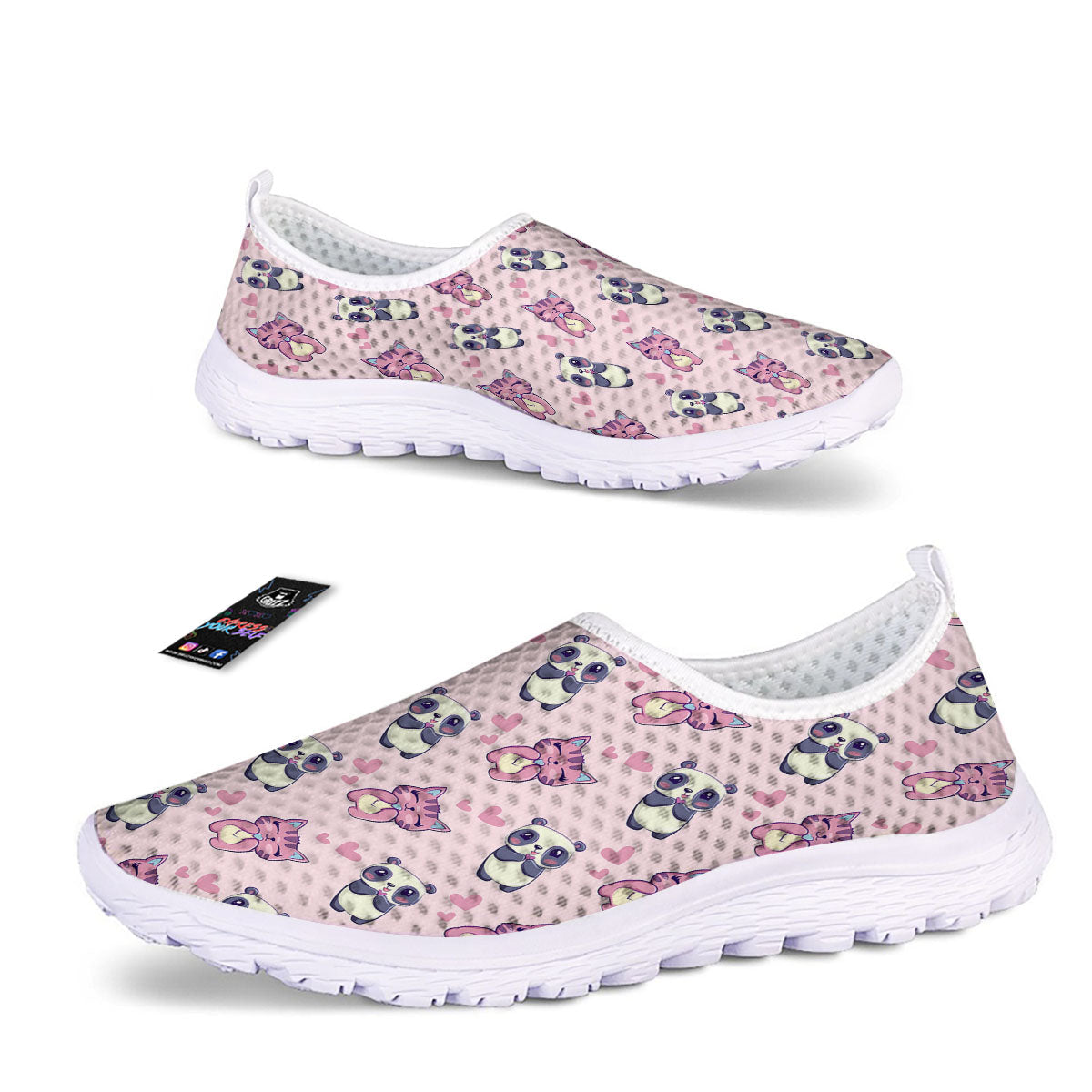 Cat And Panda Lover Print Pattern Nurse Shoes-grizzshop