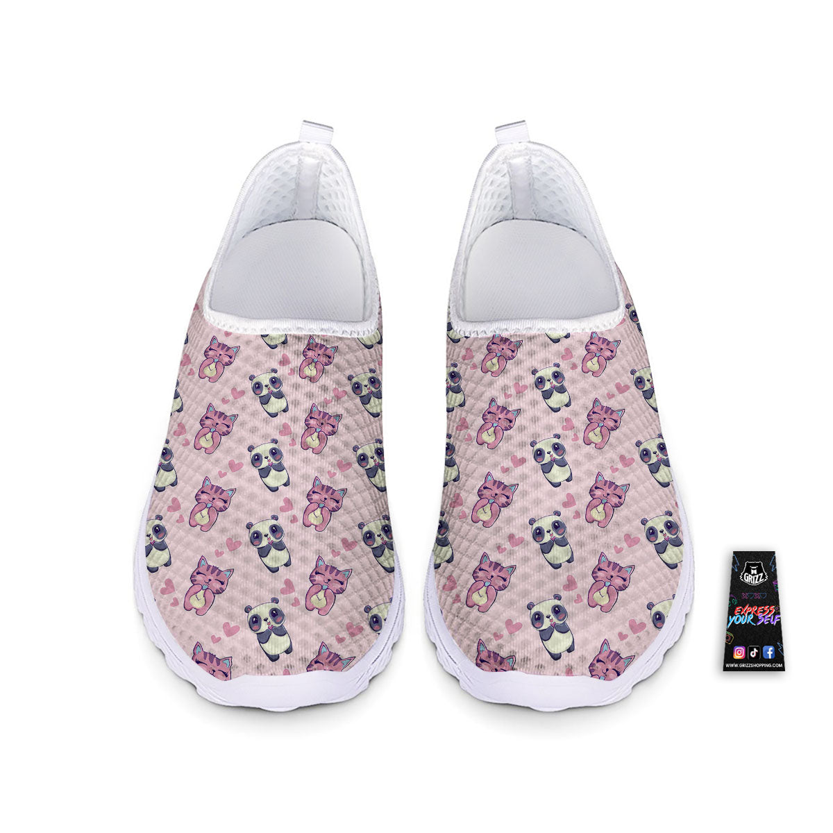 Cat And Panda Lover Print Pattern Nurse Shoes-grizzshop