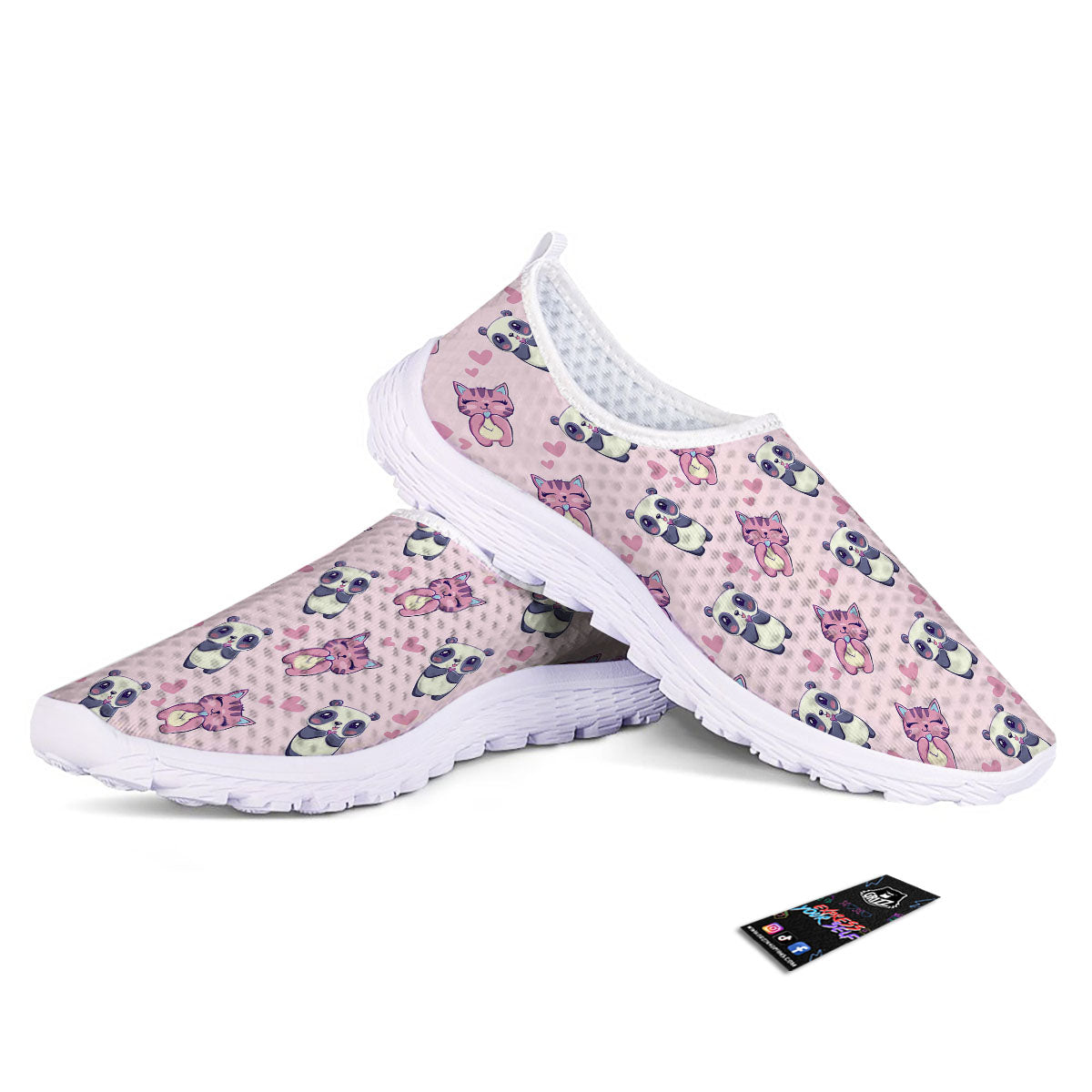 Cat And Panda Lover Print Pattern Nurse Shoes-grizzshop
