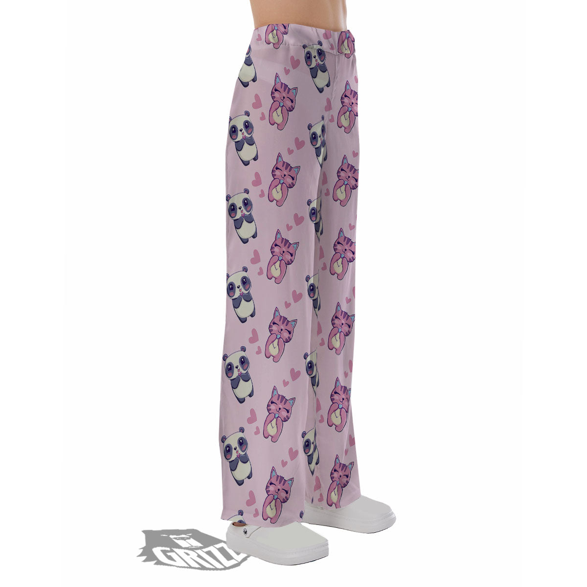 Cat And Panda Lover Print Pattern Pajama Pants-grizzshop