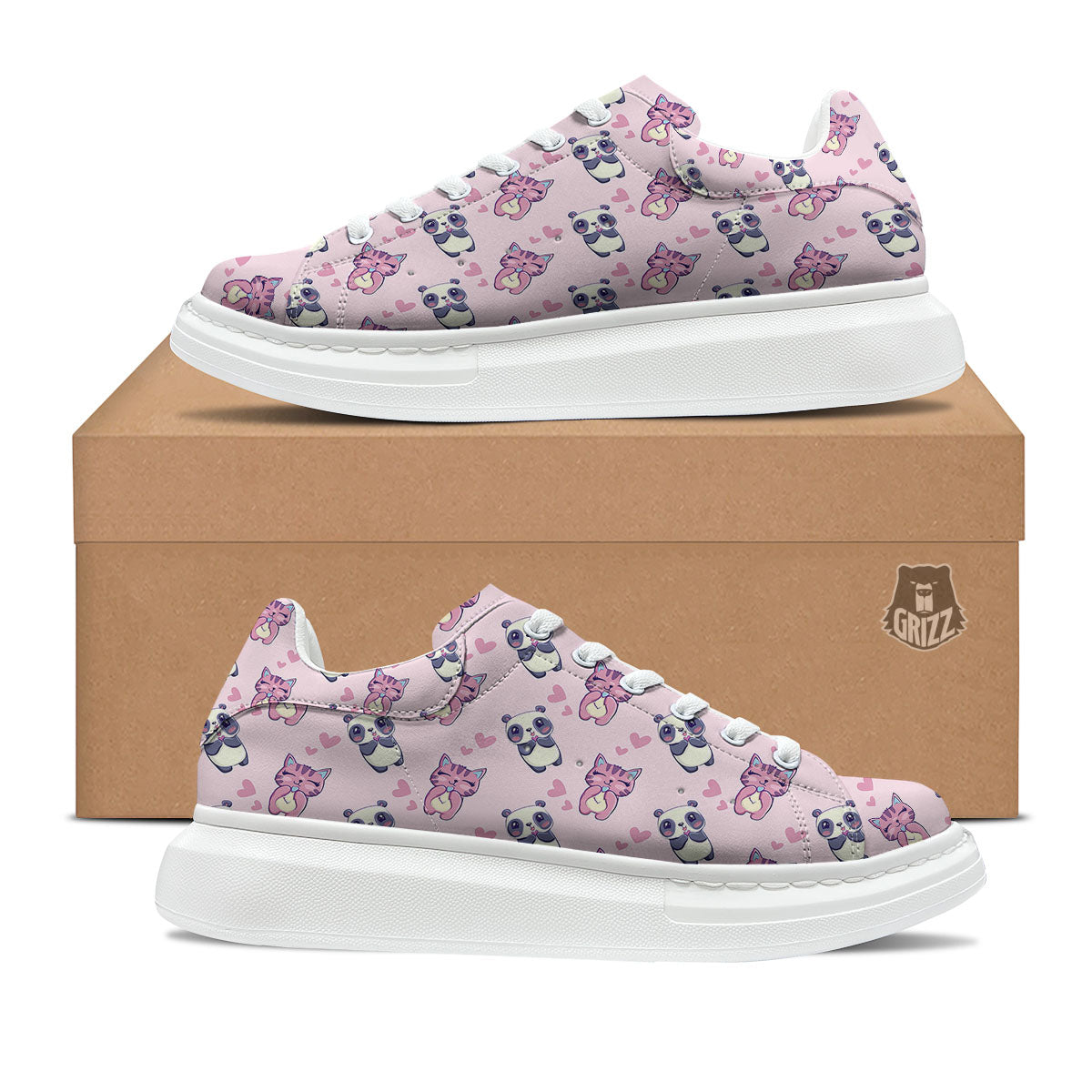 Cat And Panda Lover Print Pattern Platform Shoes-grizzshop