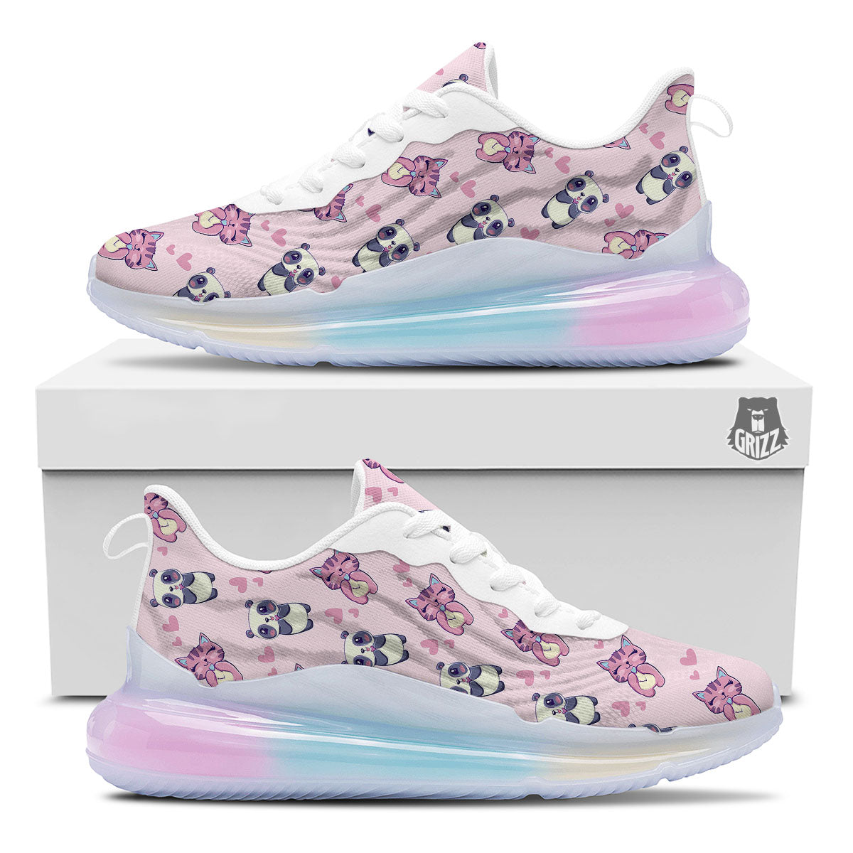 Cat And Panda Lover Print Pattern Running Sneakers-grizzshop