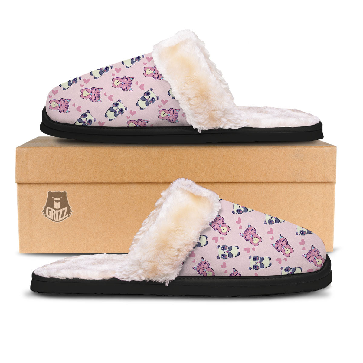 Cat And Panda Lover Print Pattern Slippers-grizzshop