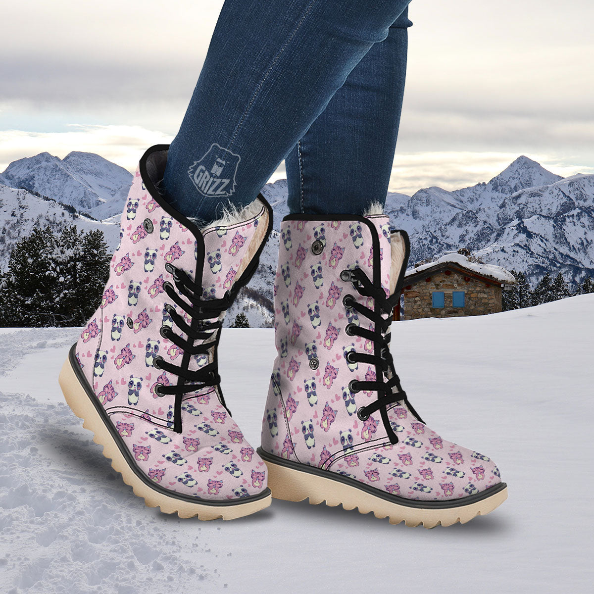 Cat And Panda Lover Print Pattern Snow Boots-grizzshop
