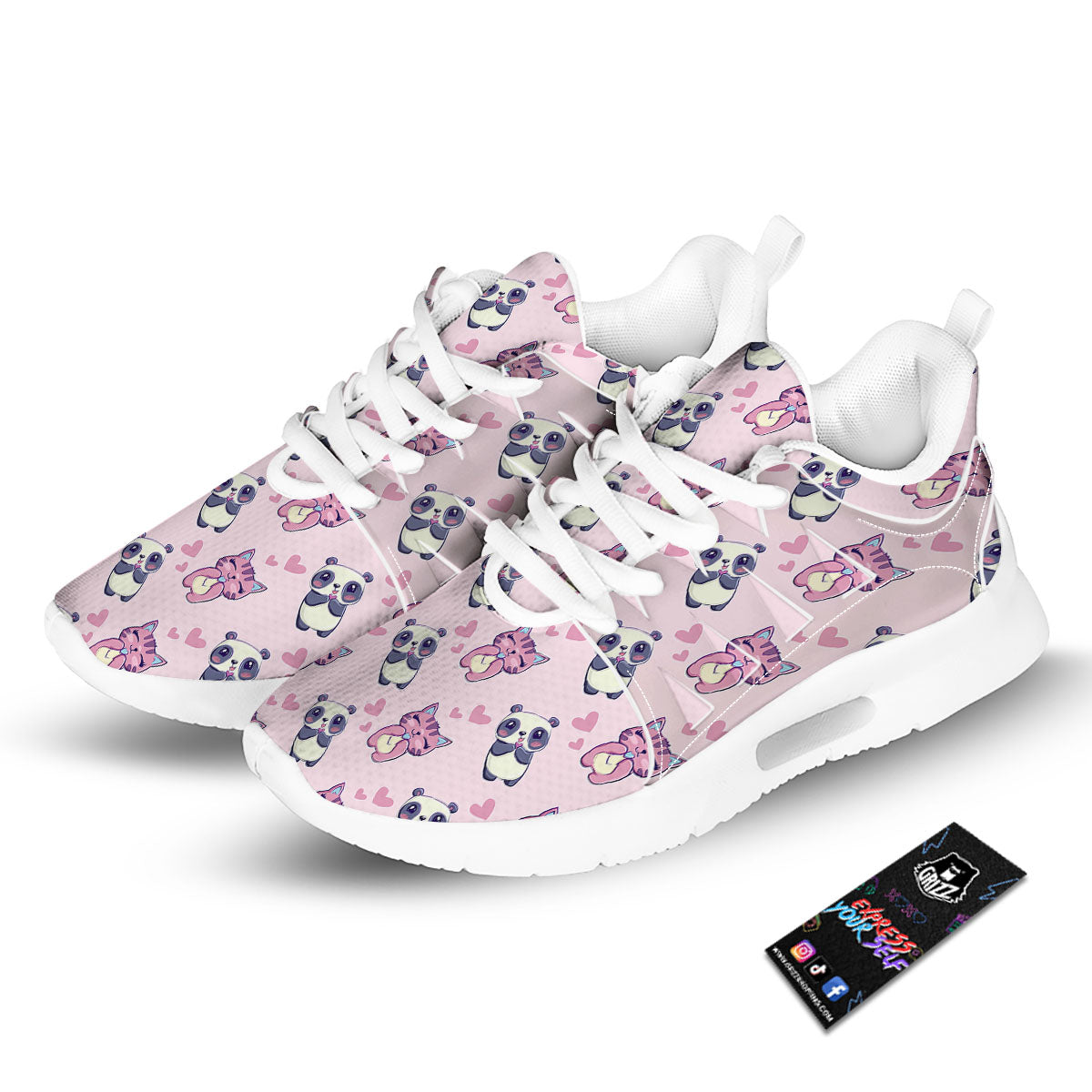 Cat And Panda Lover Print Pattern Tennis Shoes-grizzshop
