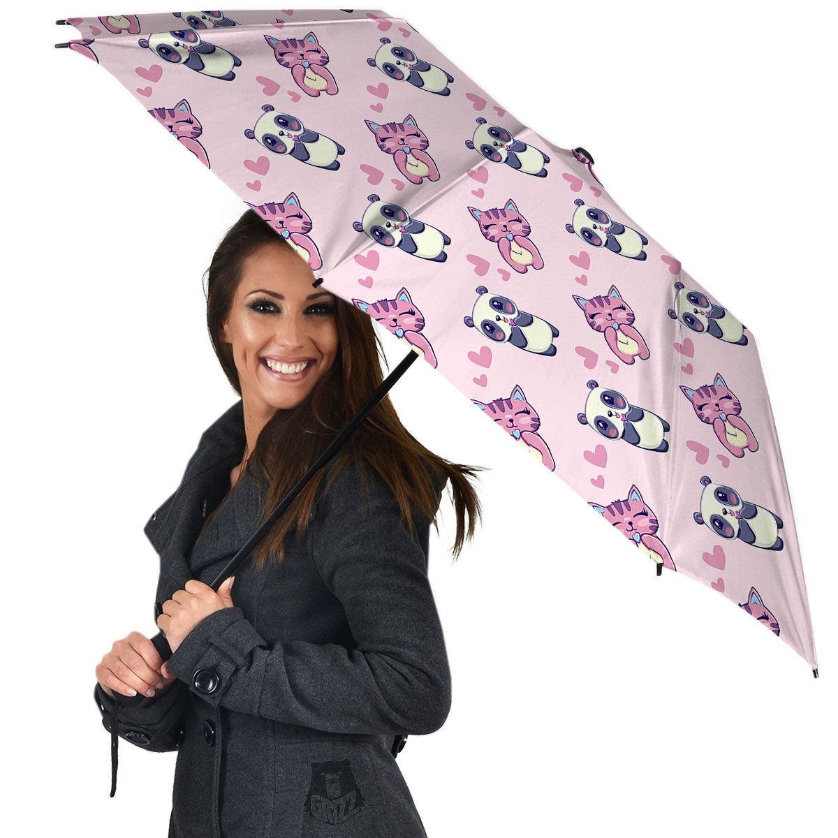 Cat And Panda Lover Print Pattern Umbrella-grizzshop