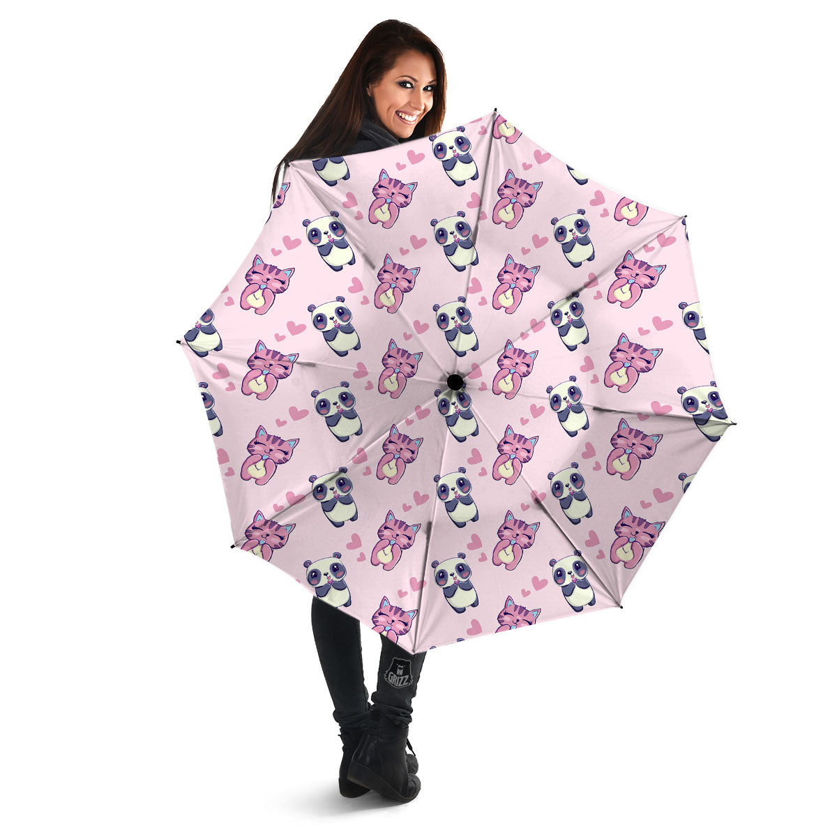Cat And Panda Lover Print Pattern Umbrella-grizzshop
