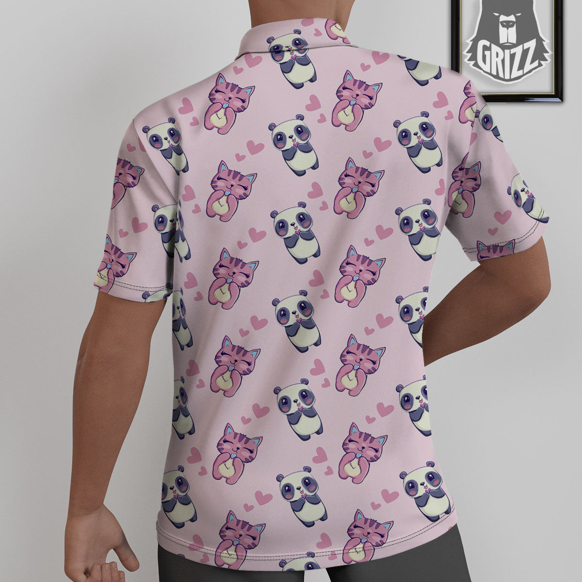 Cat And Panda Lover Print Pattern Untucked Shirts-grizzshop