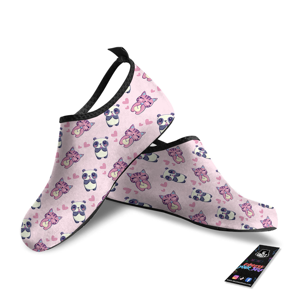 Cat And Panda Lover Print Pattern Water Shoes-grizzshop