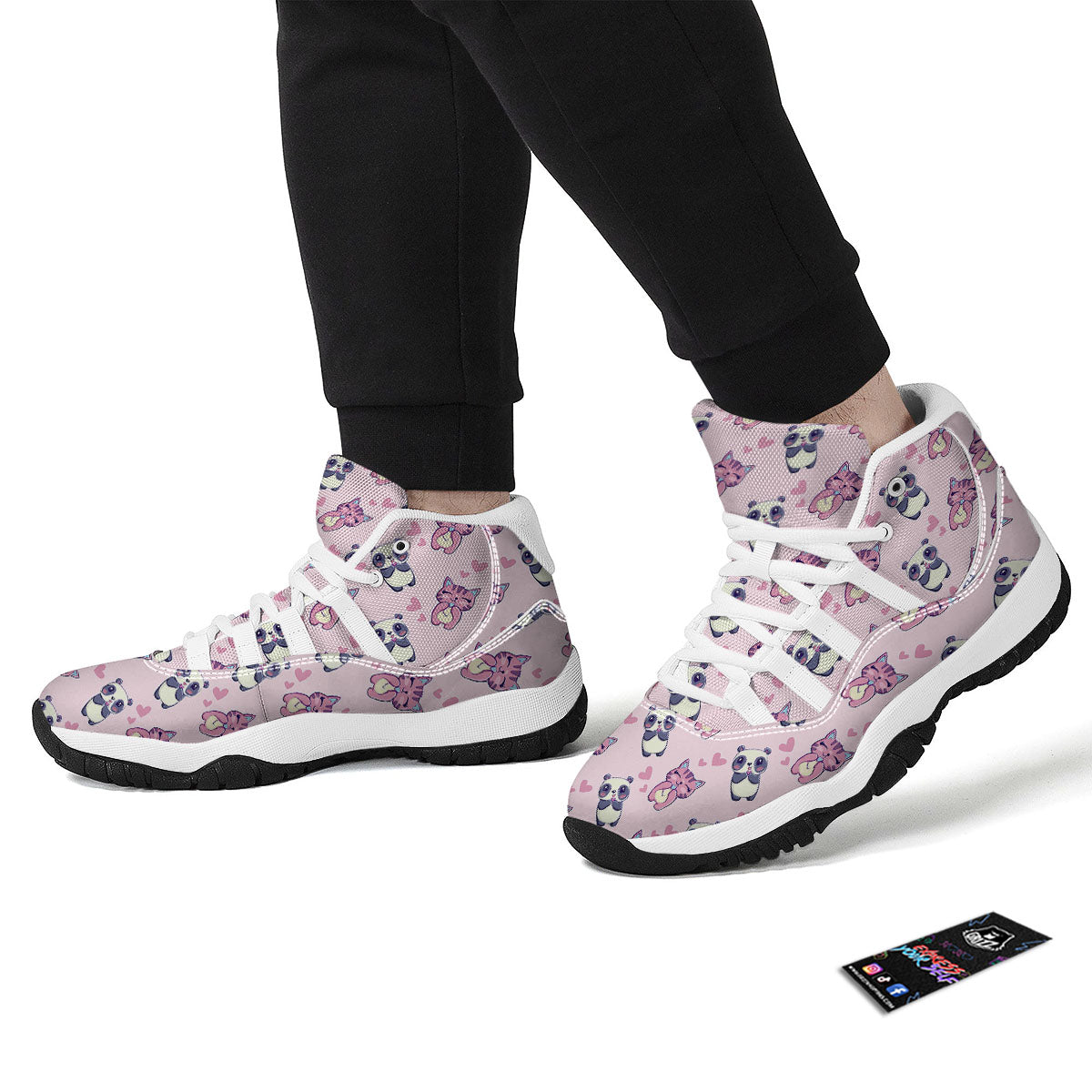 Cat And Panda Lover Print Pattern White Bball Shoes-grizzshop