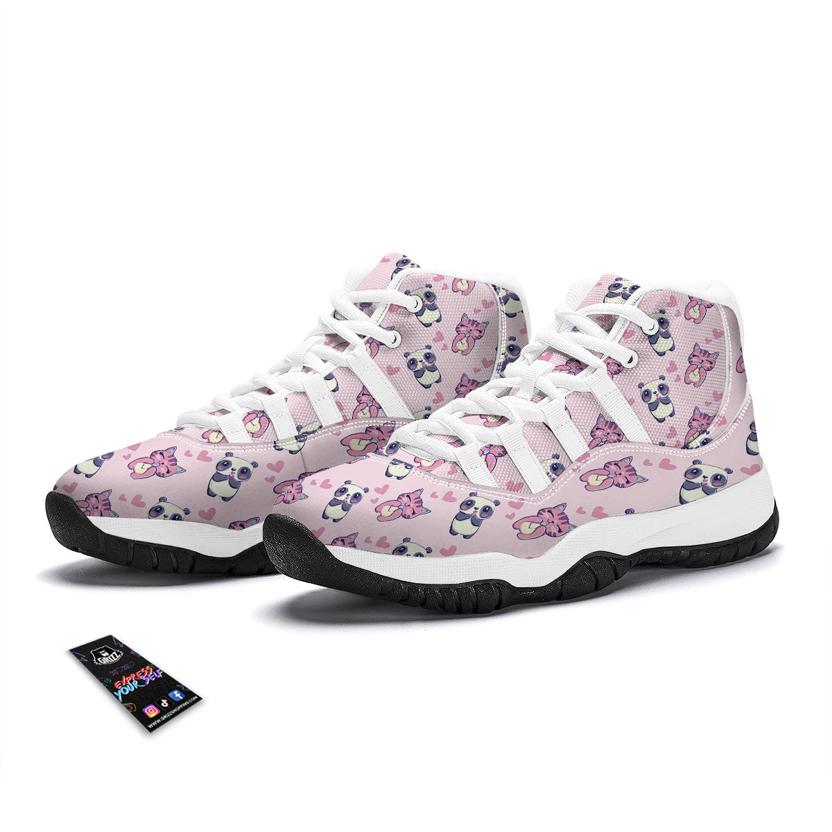 Cat And Panda Lover Print Pattern White Bball Shoes-grizzshop
