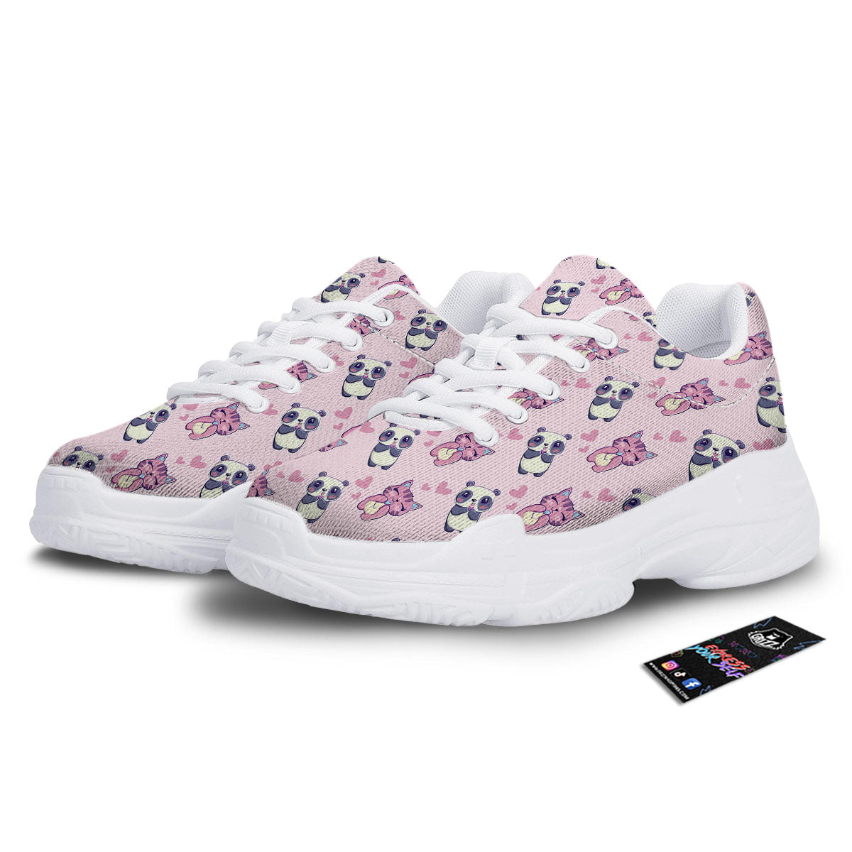 Cat And Panda Lover Print Pattern White Chunky Shoes-grizzshop