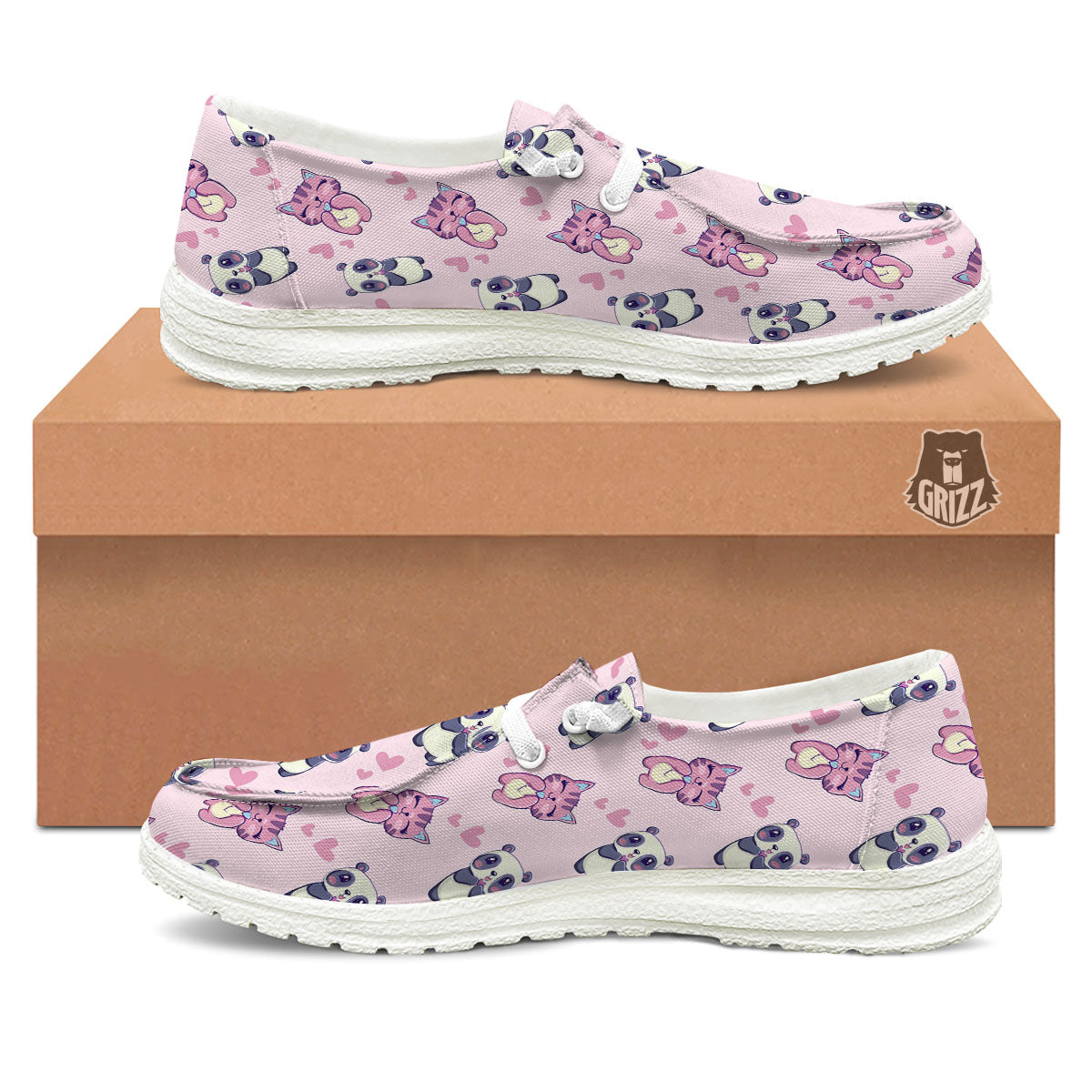 Cat And Panda Lover Print Pattern White Loafers-grizzshop