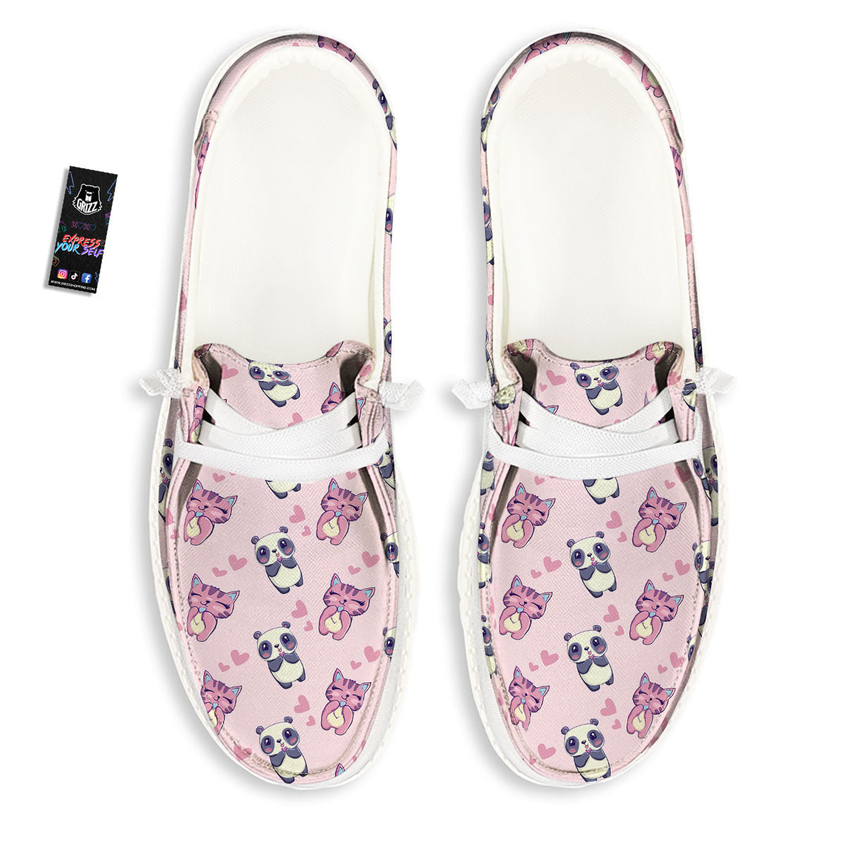 Cat And Panda Lover Print Pattern White Loafers-grizzshop