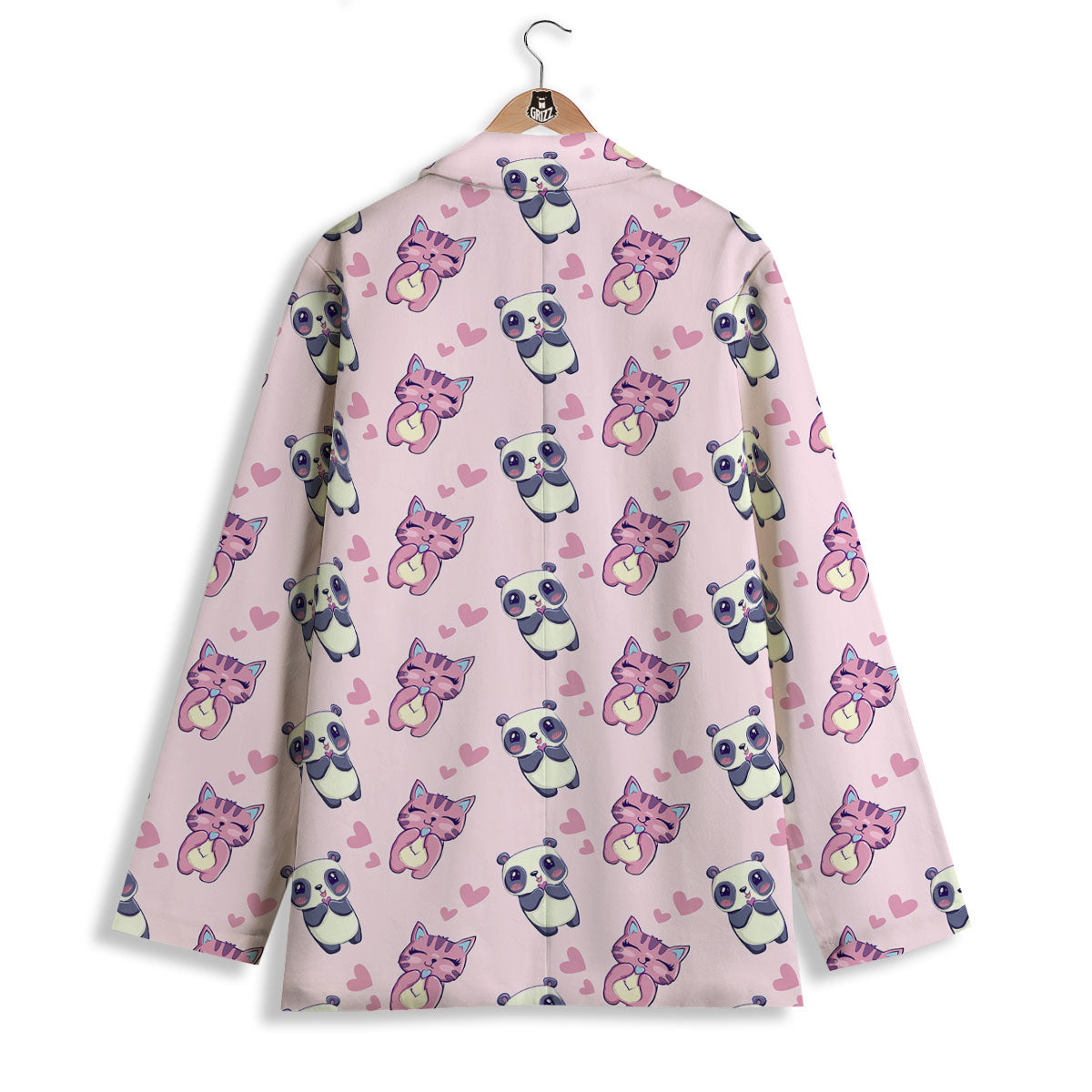 Cat And Panda Lover Print Pattern Women's Blazer-grizzshop