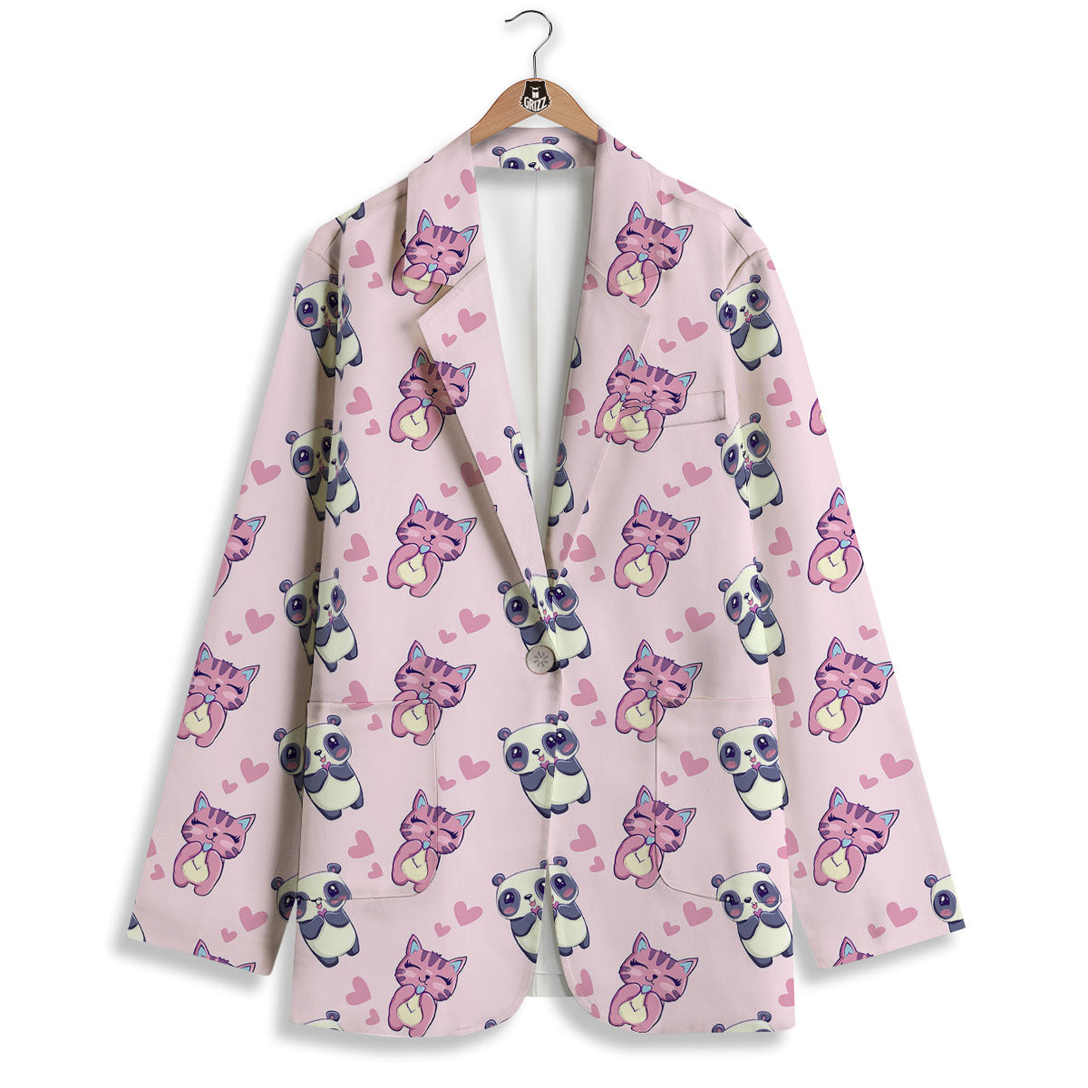 Cat And Panda Lover Print Pattern Women's Blazer-grizzshop