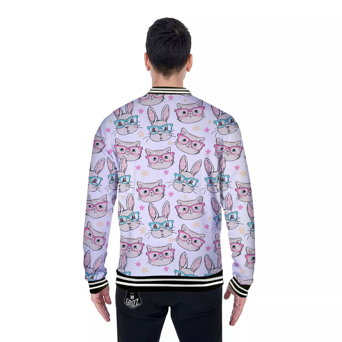 Cat And Rabbit Print Pattern Baseball Jacket-grizzshop