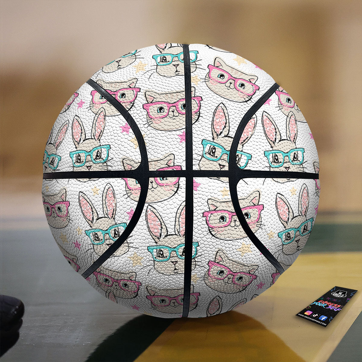 Cat And Rabbit Print Pattern Basketball-grizzshop