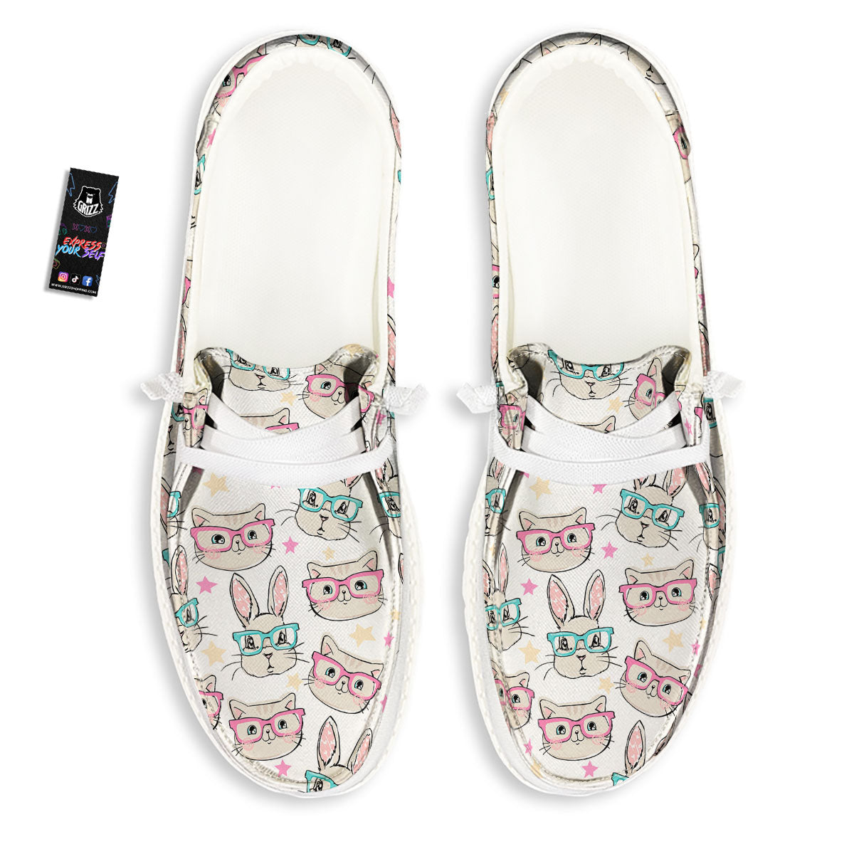 Cat And Rabbit Print Pattern Black Loafers-grizzshop
