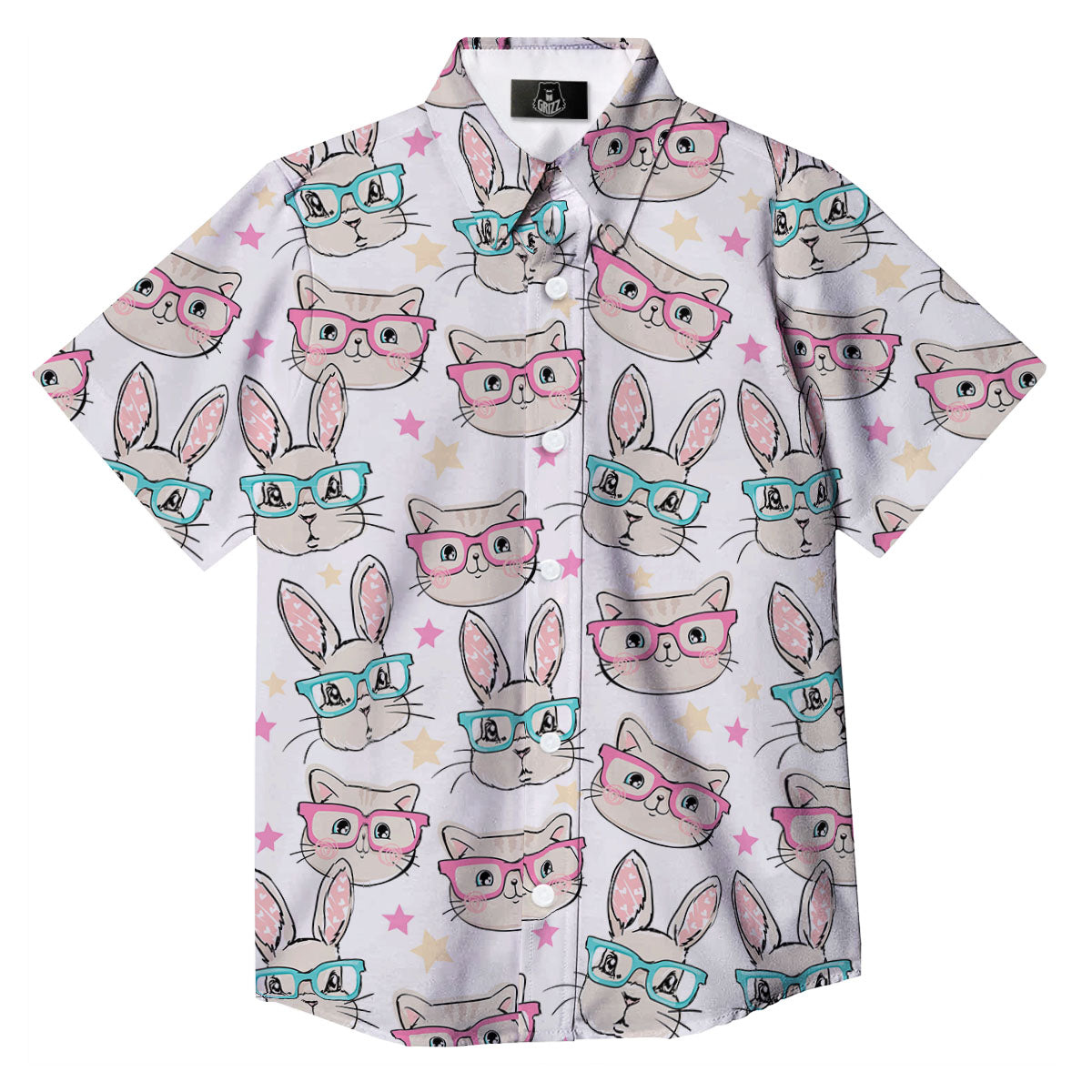 Cat And Rabbit Print Pattern Button Up Shirt-grizzshop
