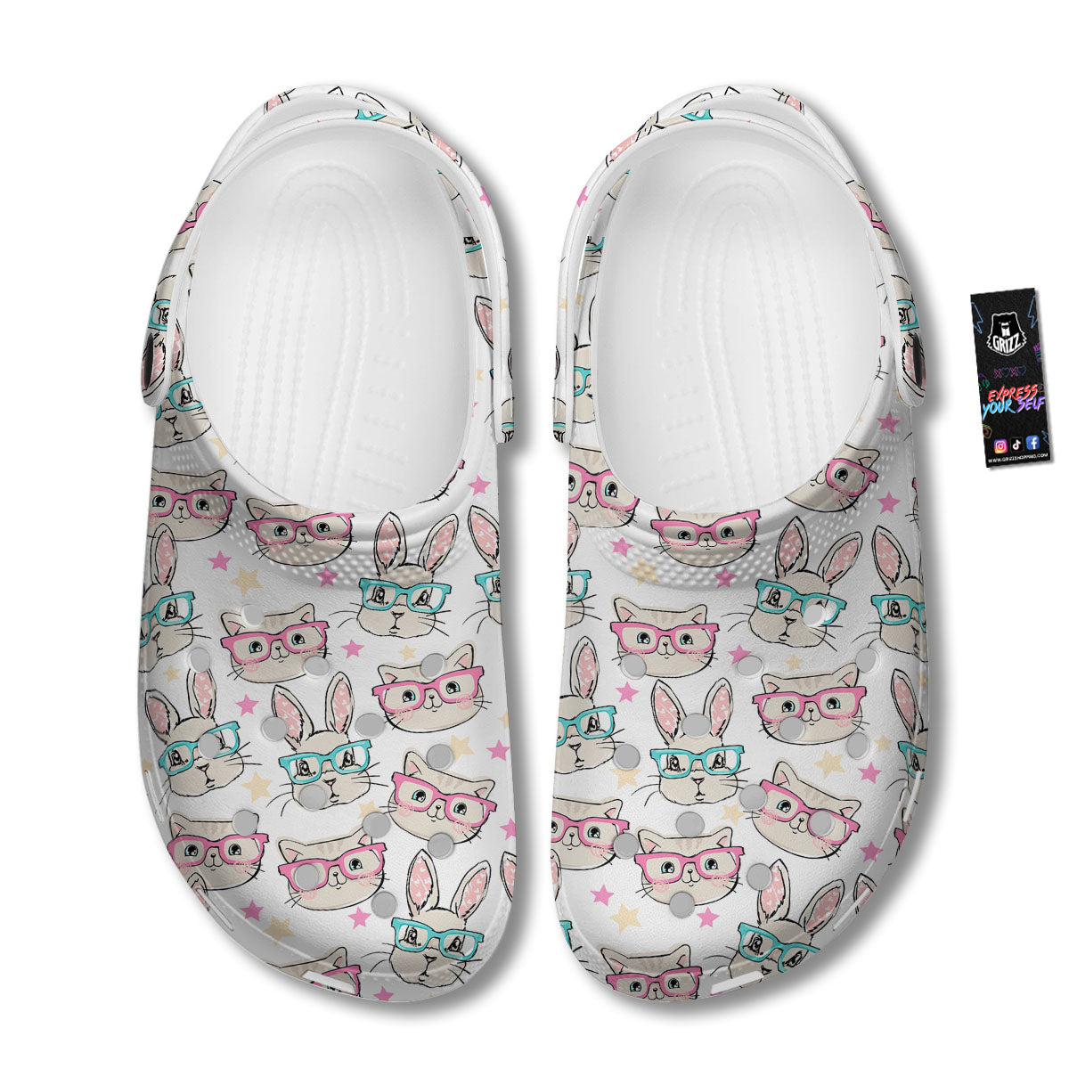 Cat And Rabbit Print Pattern Clog-grizzshop