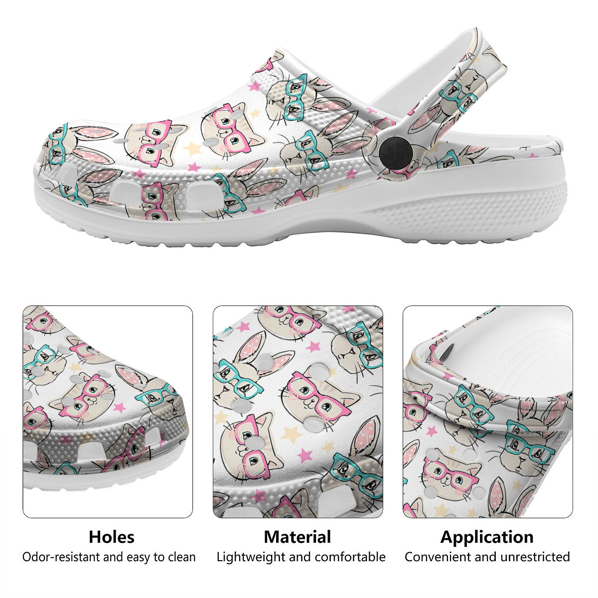 Cat And Rabbit Print Pattern Clog-grizzshop