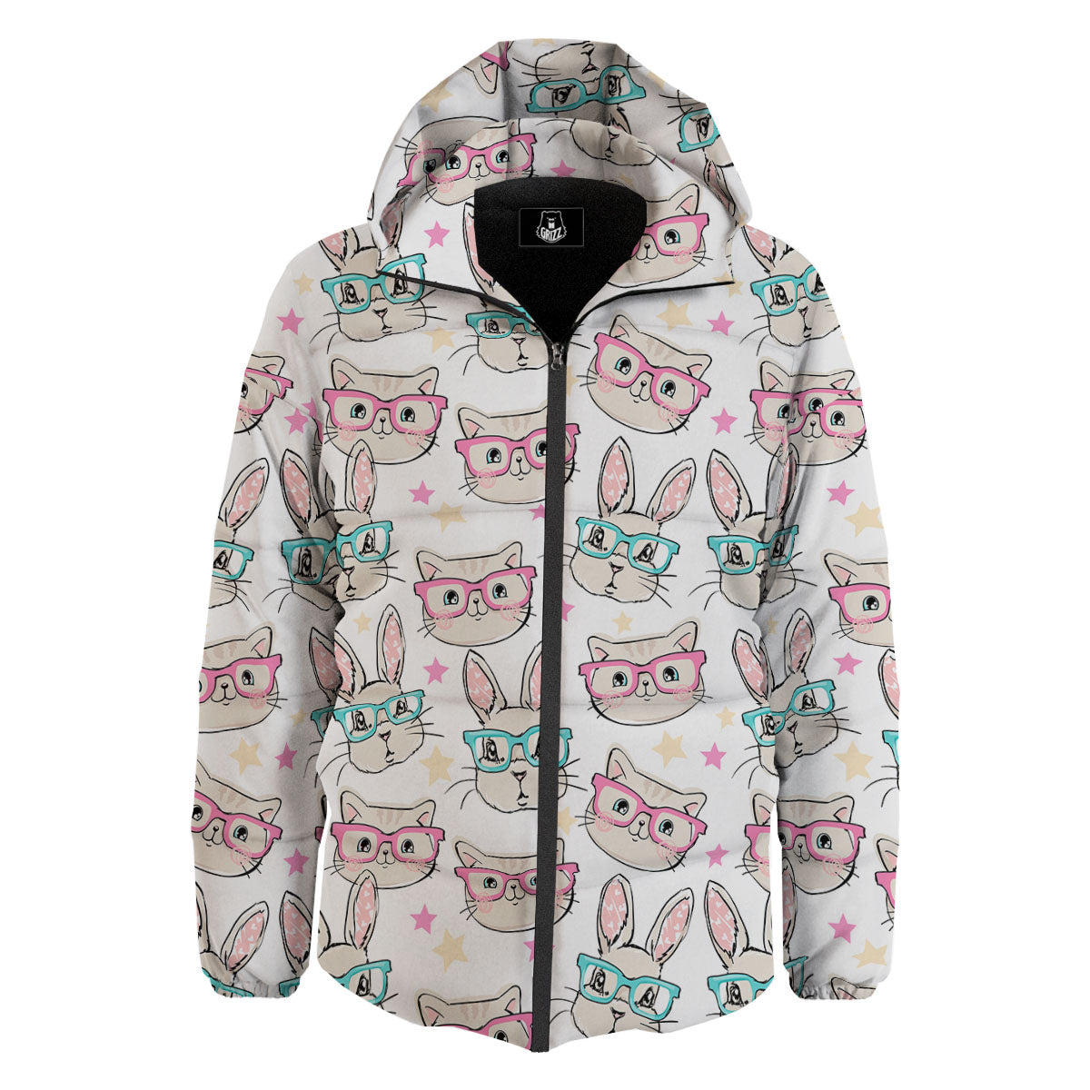 Cat And Rabbit Print Pattern Down Jacket-grizzshop