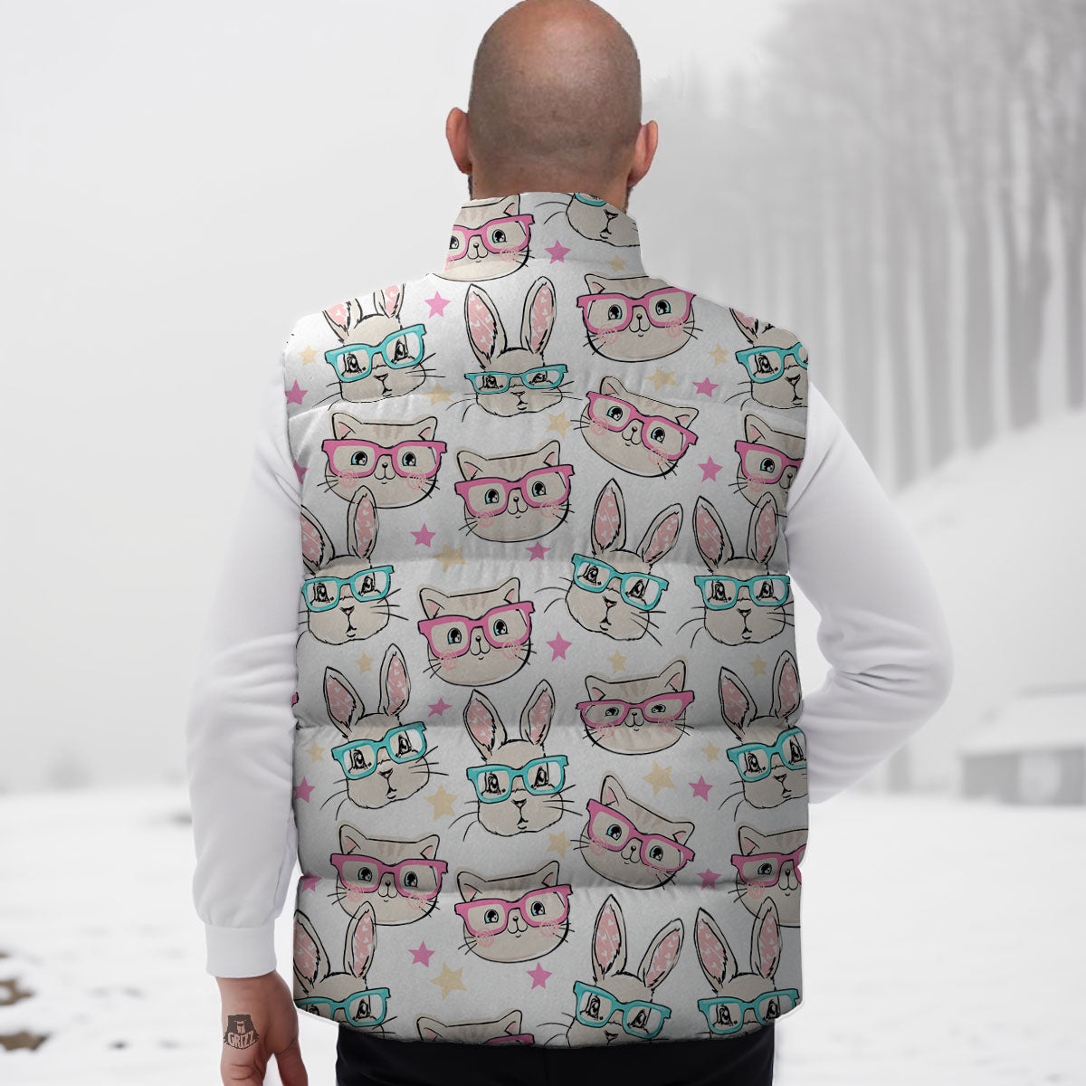 Cat And Rabbit Print Pattern Down Vest-grizzshop