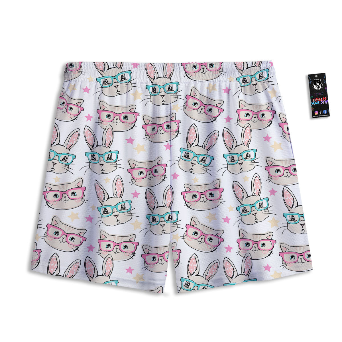 Cat And Rabbit Print Pattern Mesh Shorts-grizzshop