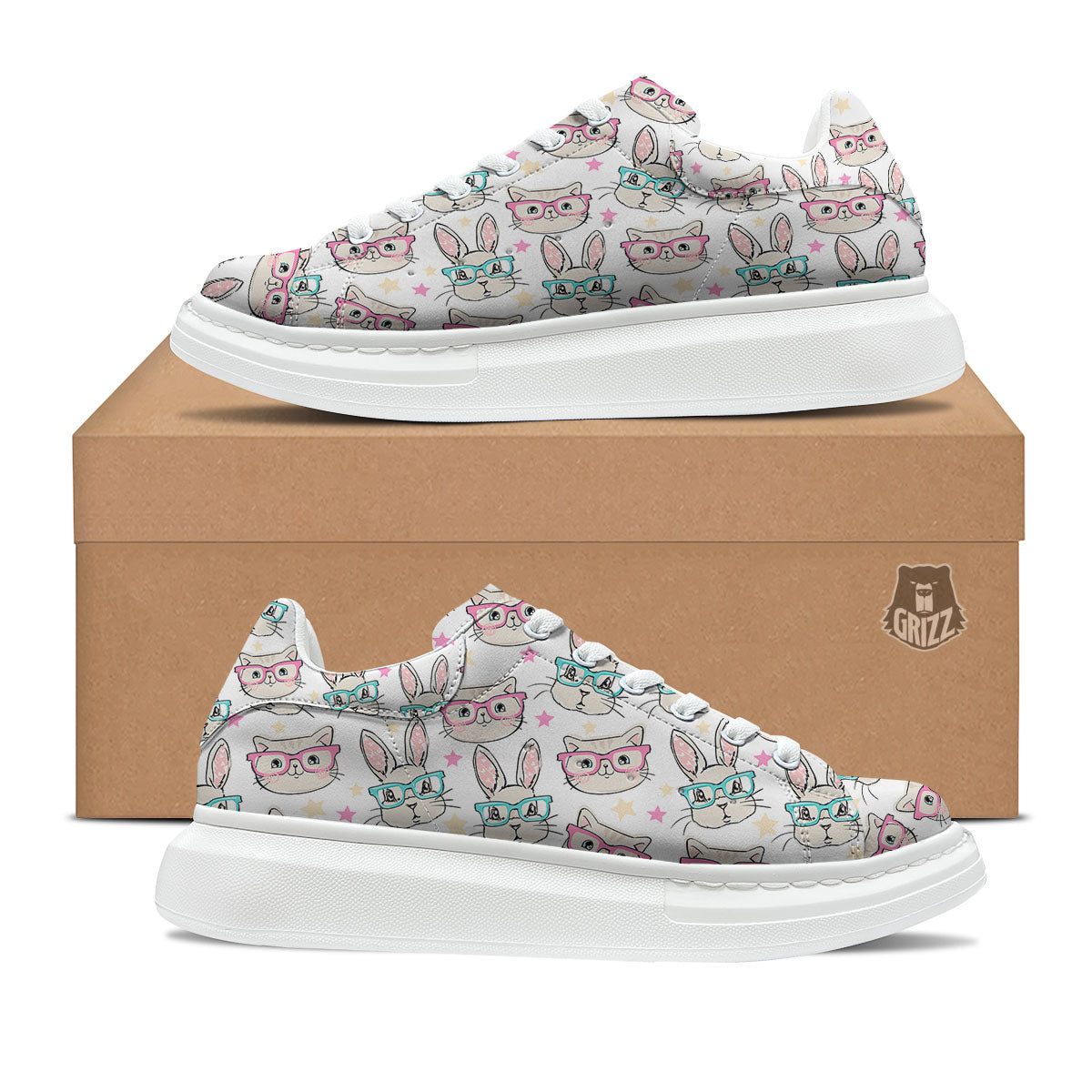 Cat And Rabbit Print Pattern Platform Shoes-grizzshop