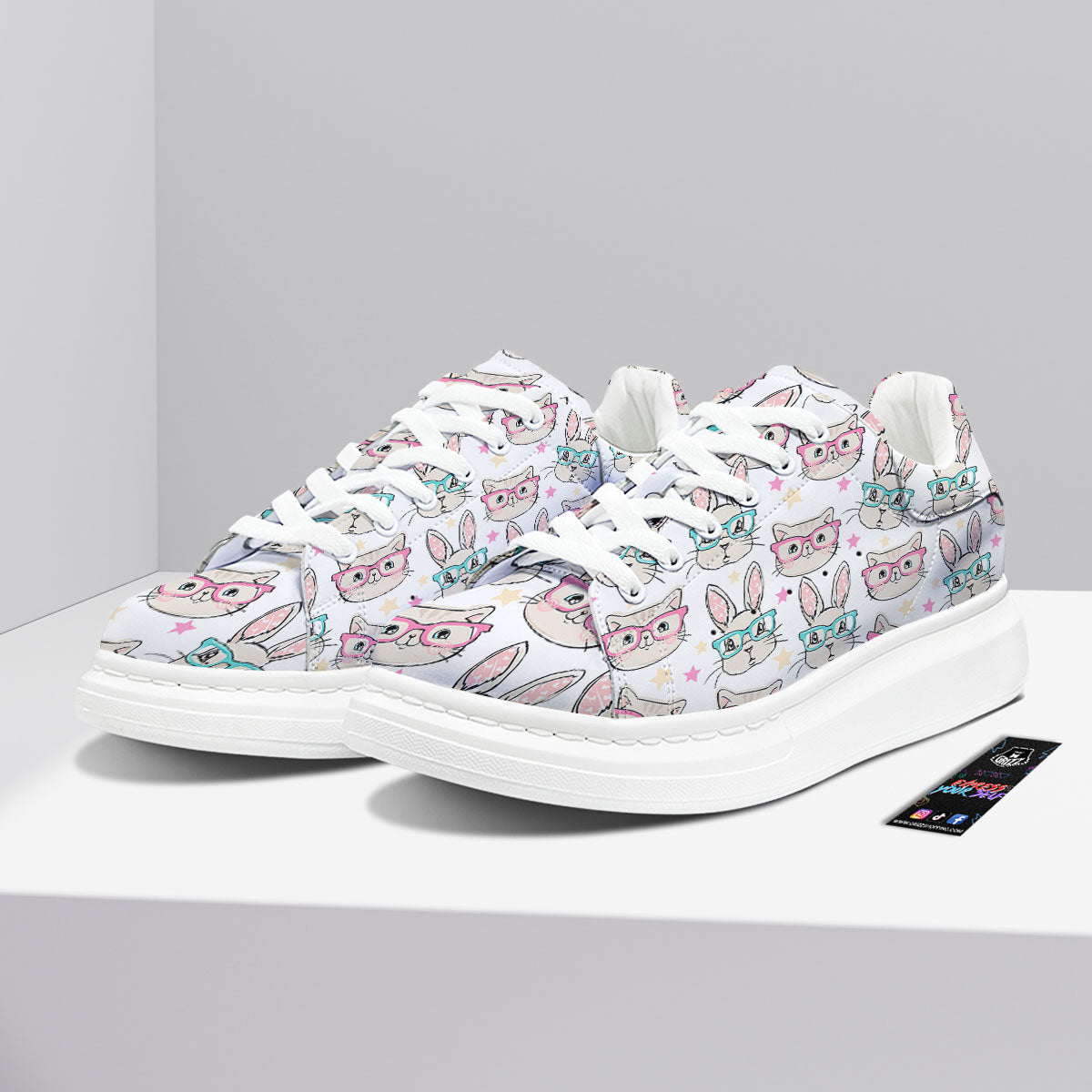 Cat And Rabbit Print Pattern Platform Shoes-grizzshop