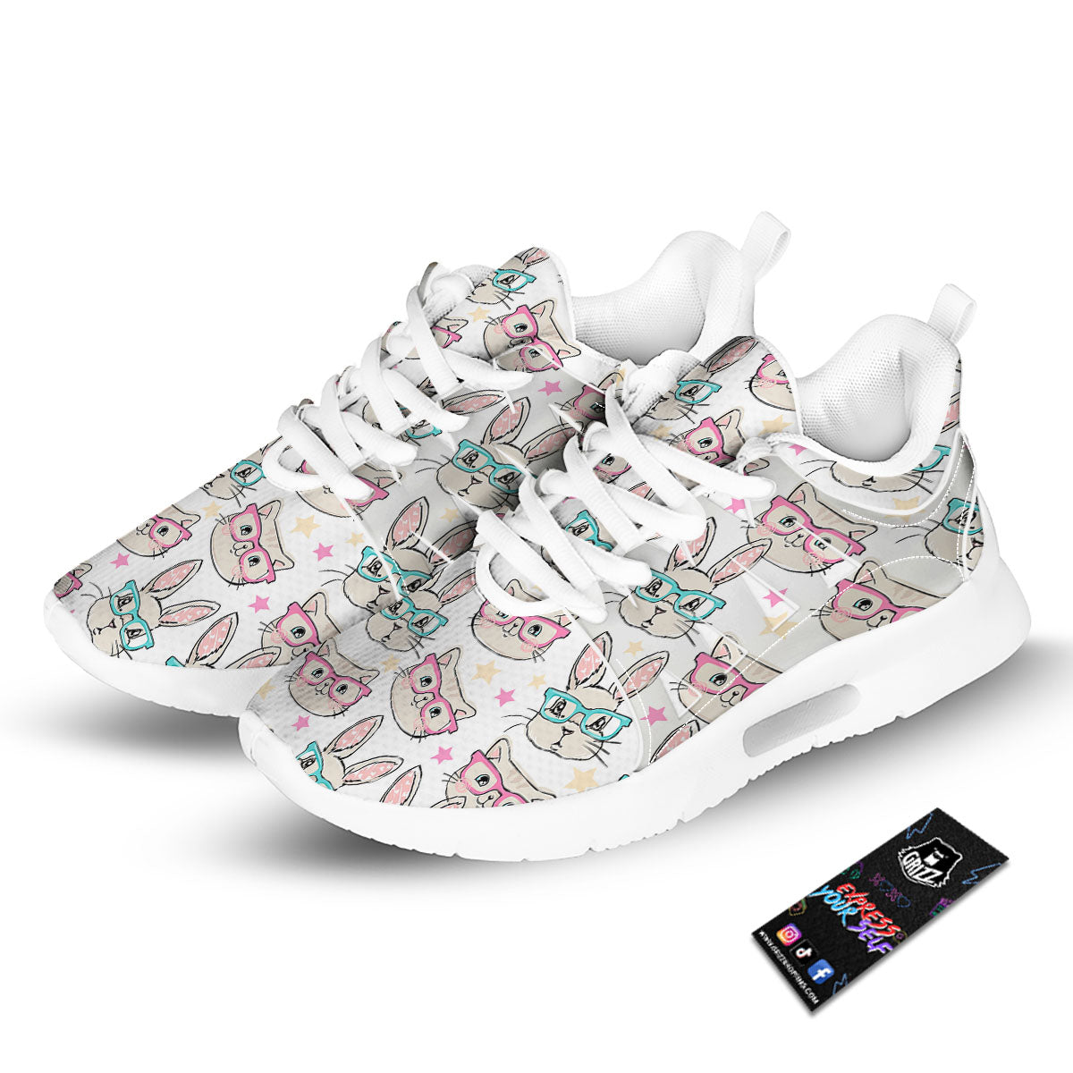 Cat And Rabbit Print Pattern Tennis Shoes-grizzshop
