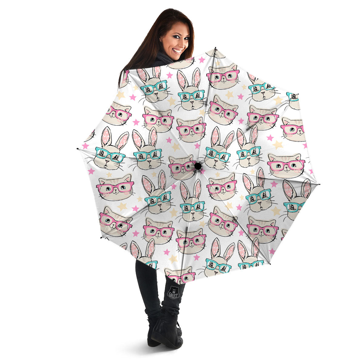 Cat And Rabbit Print Pattern Umbrella-grizzshop