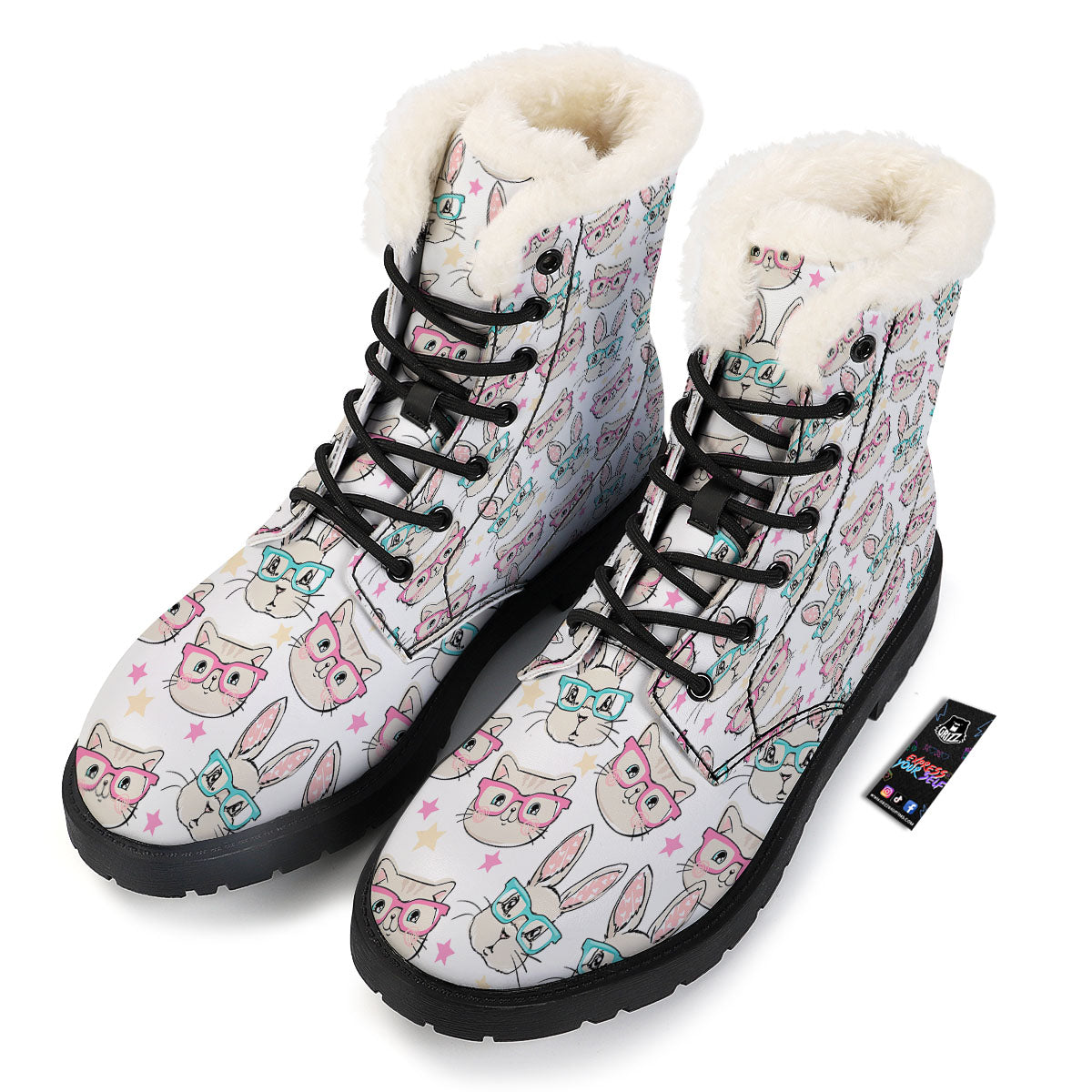 Cat And Rabbit Print Pattern Winter Boots-grizzshop