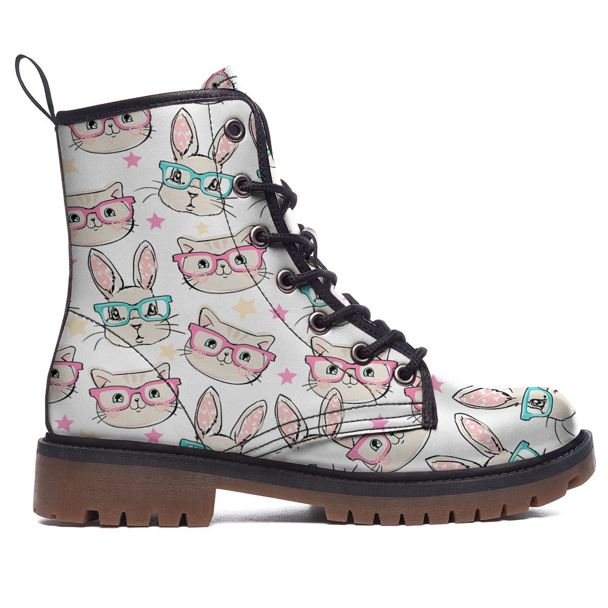 Cat And Rabbit Print Pattern Work Boots-grizzshop