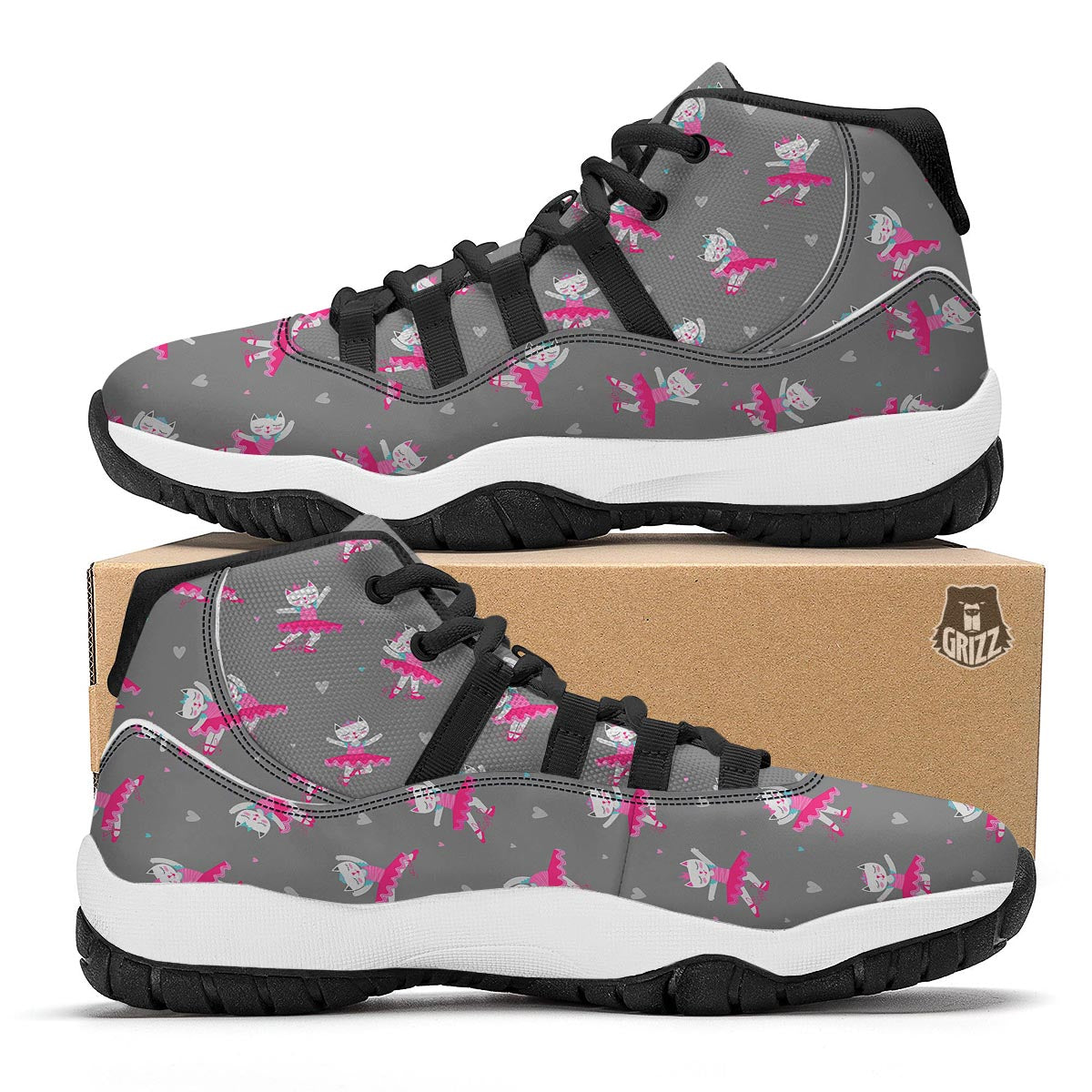 Cat Ballet Pattern Print Black Bball Shoes-grizzshop