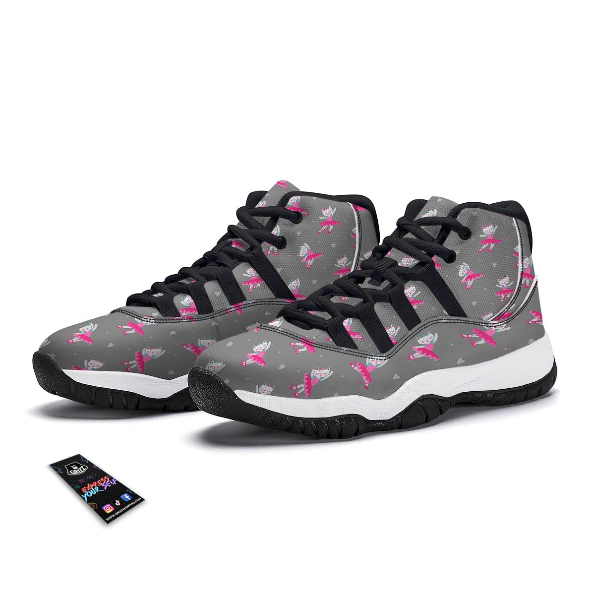 Cat Ballet Pattern Print Black Bball Shoes-grizzshop